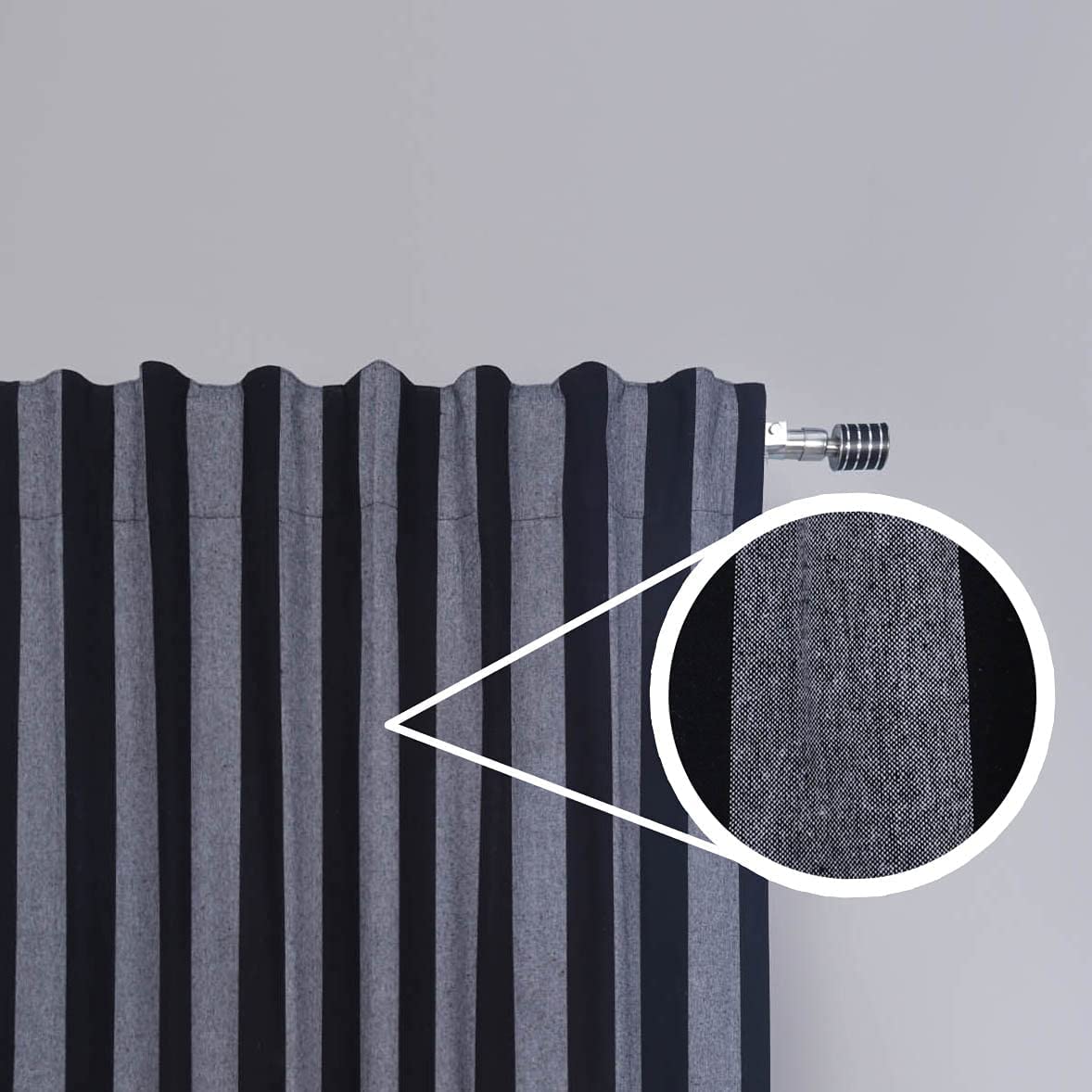 Goroly Home Stripes Kitchen Window Curtain Panel, Bedroom Window Curtains, 100% Pure Cotton Eco Friendly Extra Wide Stripes Reverse Tab Top Window Panels -50x63 Inch - Set of 2 Panels - Black Grey