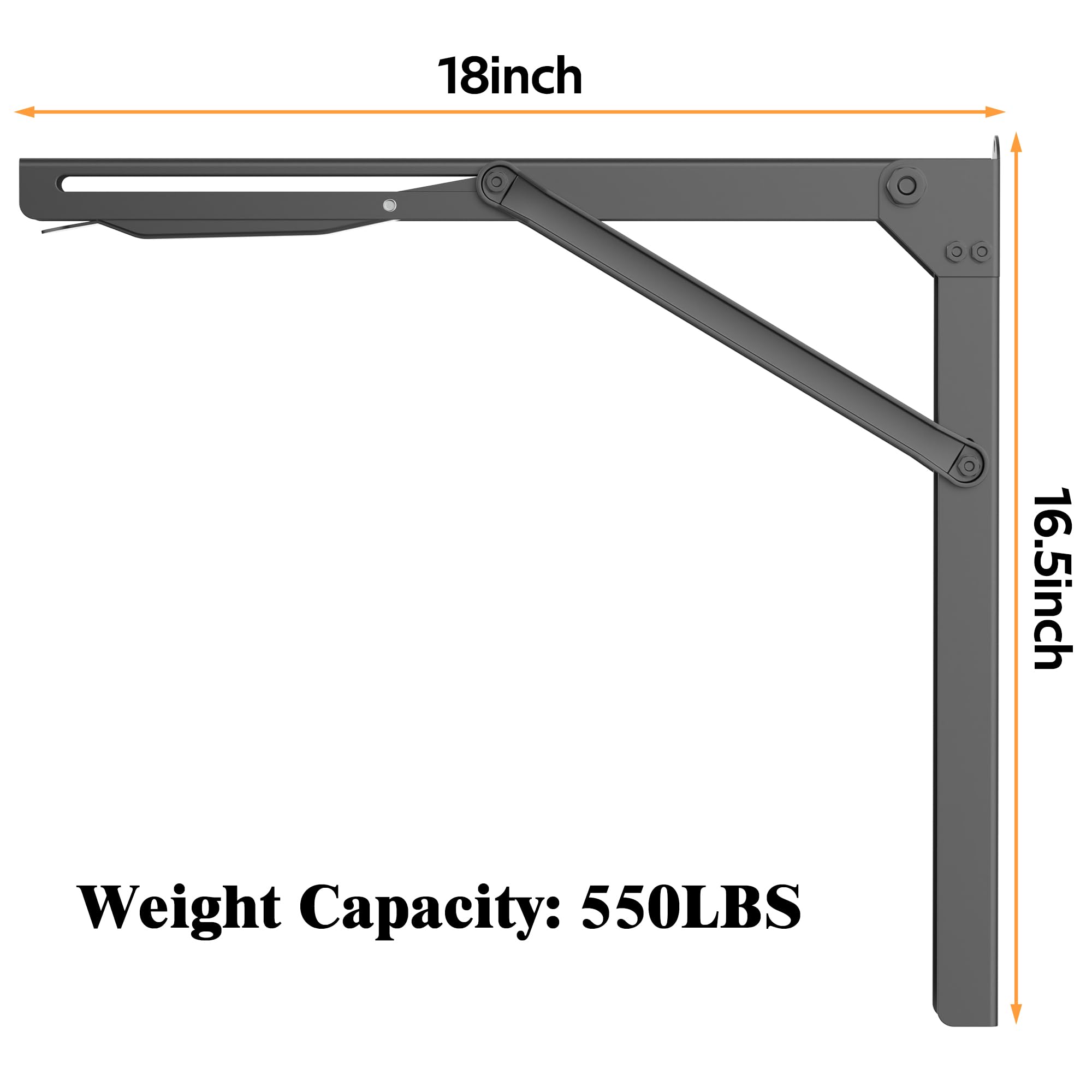 Ultrawall Soportes de estante plegables, soporte de estante plegable resistente, soportes de mesa resistentes de 18 pulgadas, carga máxima de 550 libras, 2 unidades