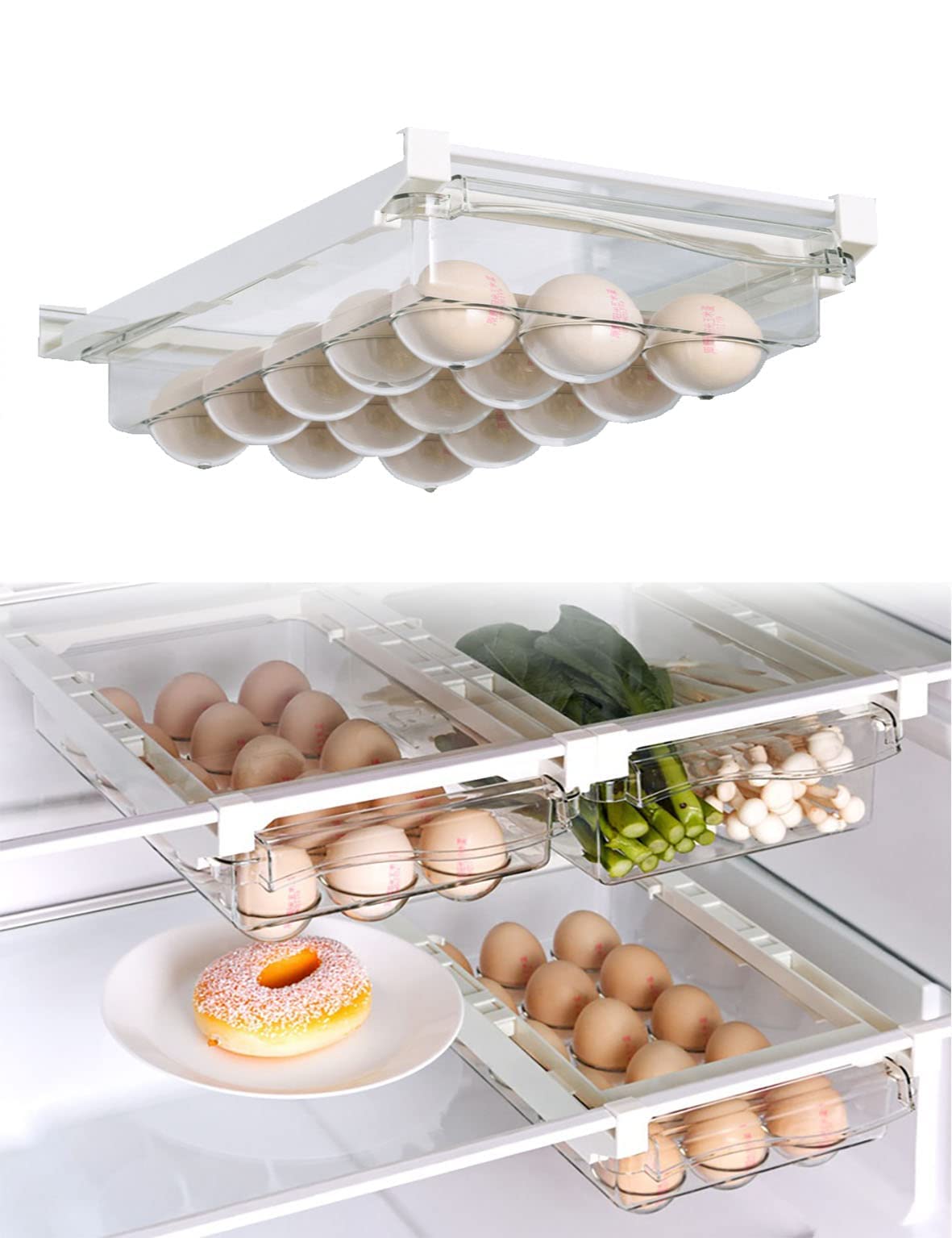 Fridge/freezers Pull Out Drawers Bins Refrigerator Organizer Shelf Clear Pantry Bottle Home Edit Fruit Holder Egg Storage Store containers Boxes freezert Trays Box (a Single one) (Egg Box Fixed#)