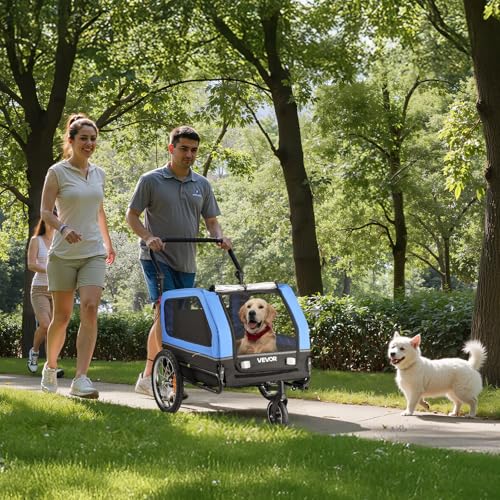 VEVOR Hundeanhänger, bis zu 40 kg, 2-in-1-Fahrradanhänger für kleine und große Hunde, klappbarer Rahmen mit Rädern, universelle Fahrradkupplung, inkl. Flagge, interne Leine, 1380x755x800 mm