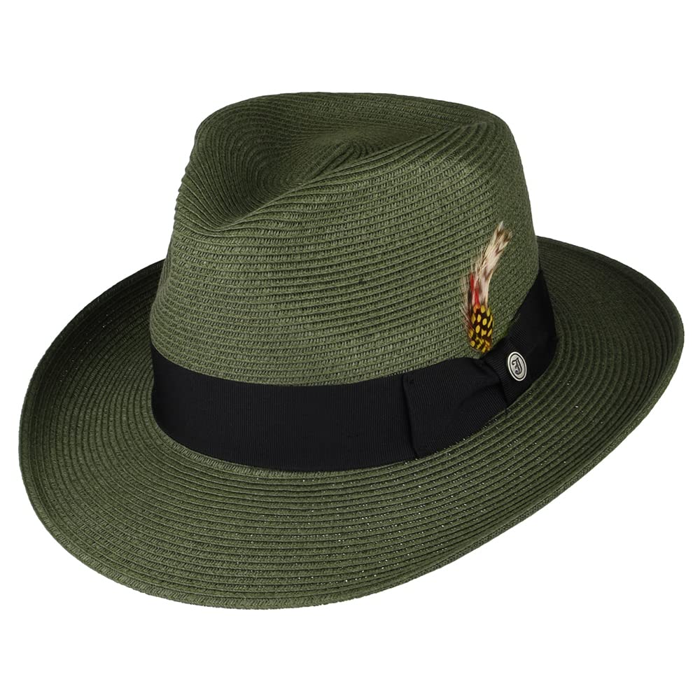 Jaxon & James Men's Olive Summer C-Crown Straw Fedora Hat - Large