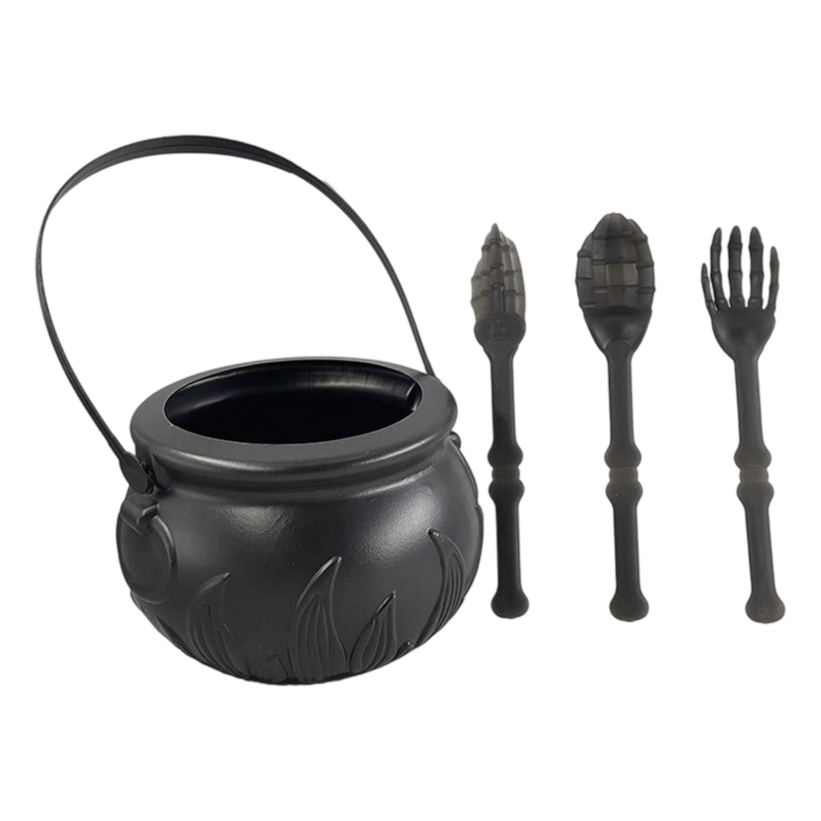 Tsophreniq Halloween Candy Bucket and Cutlery Set Witch Cauldron Treat Container with Handle for Halloween Party Decoration Candy Bucket