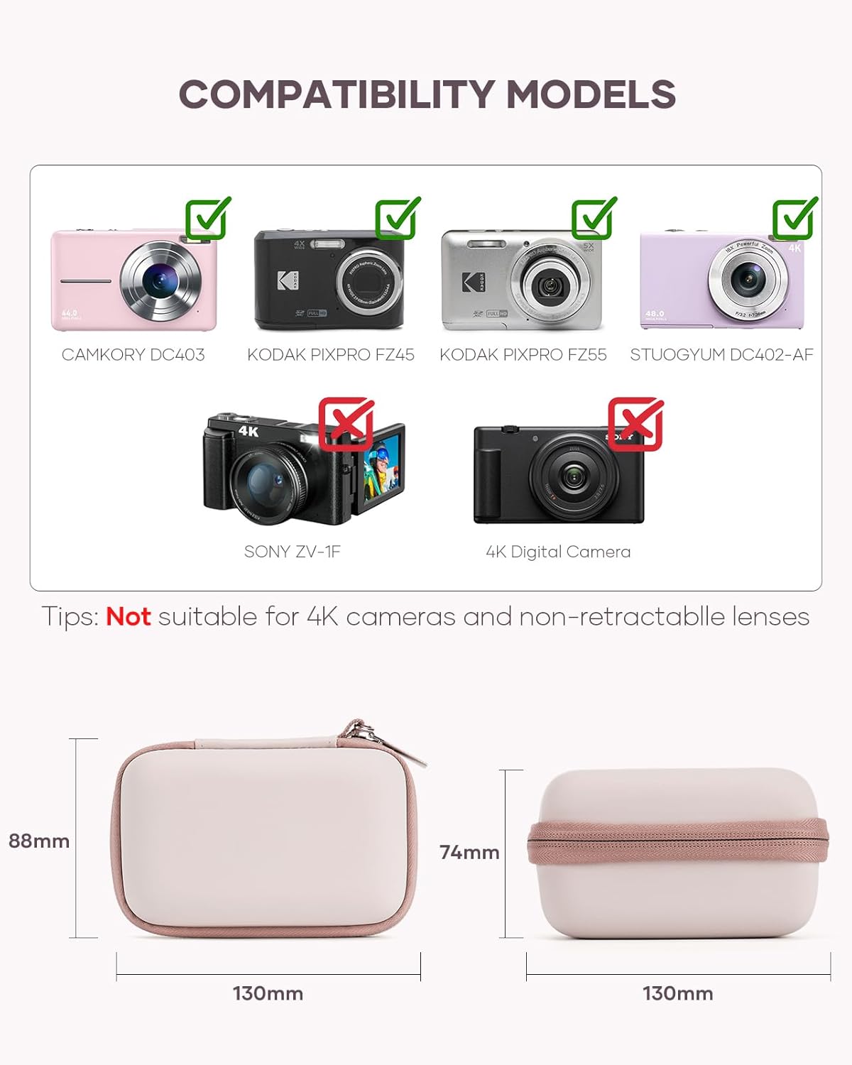 Digital Camera Case Fit for KODAK PIXPRO FZ45/FZ55/ CAMKORY/STUOGYUM DC402-AF/Canon IXUS, Storage Travel Carry Case with 3 SD Card Slots for Camera, Batteries, SD Card, Pink - Image 2