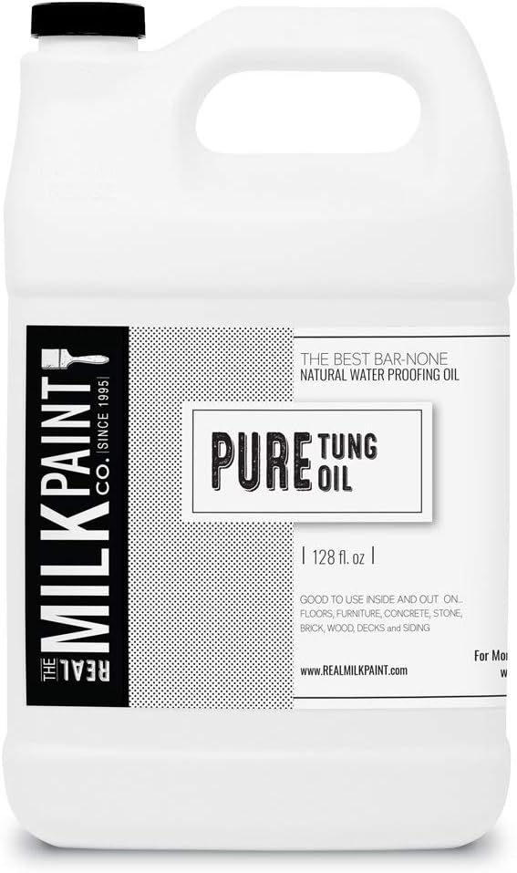 Real Milk Paint, Pure Tung Oil for Wood Finishing, Cutting Boards, Outdoor Furniture, Butcher Blocks, Wood Flooring, Food Grade, Waterproof, 1 Gallon