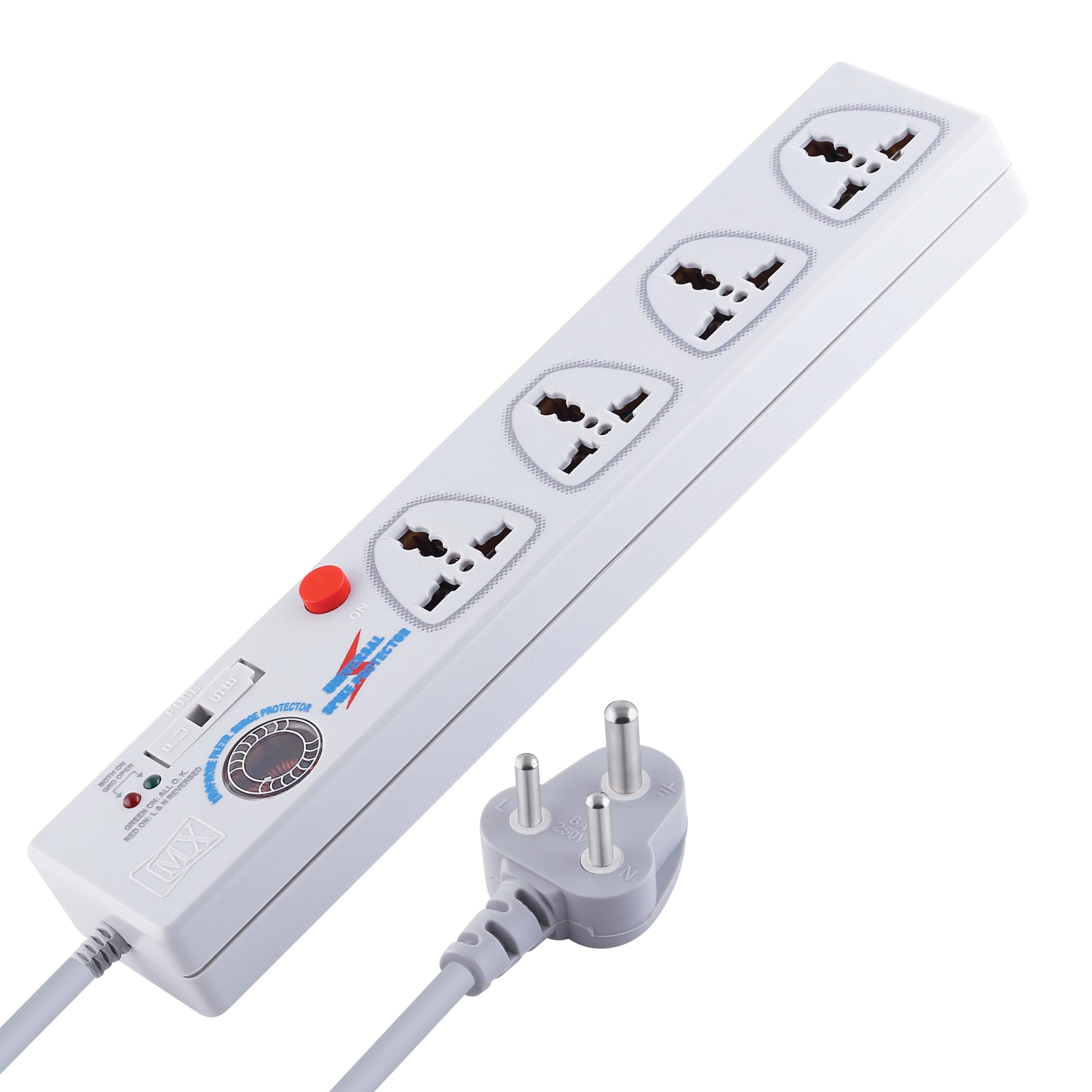 MX 4 Outlet 5 AMP Spike Guard Surge Protector Extension Board/Universal Socket - Master Switch Safety Shutter 3m Cord Spike Guard for Home Appliances Built-in Fuse - Power Cord-picture-18