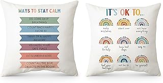 Hopomoon Fundas de cojín 45x45 Lote de 2 Positive Vibe Rainbow Fundas de cojín con Las Frases «It's Ok To» y «Stay Calm» p...