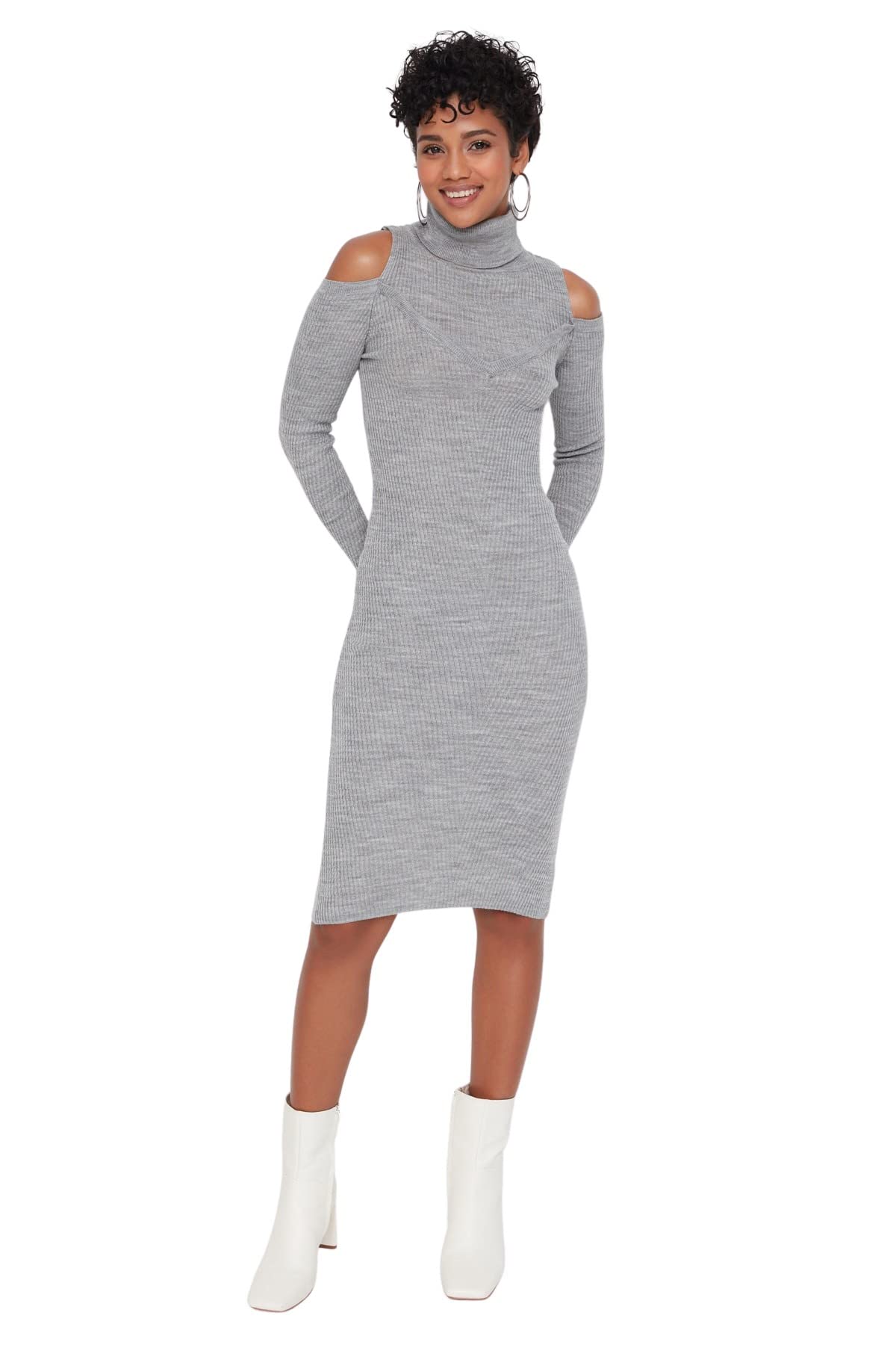 Trendyol FeMan Midi Basic Regular fit Woven Dress Grau
