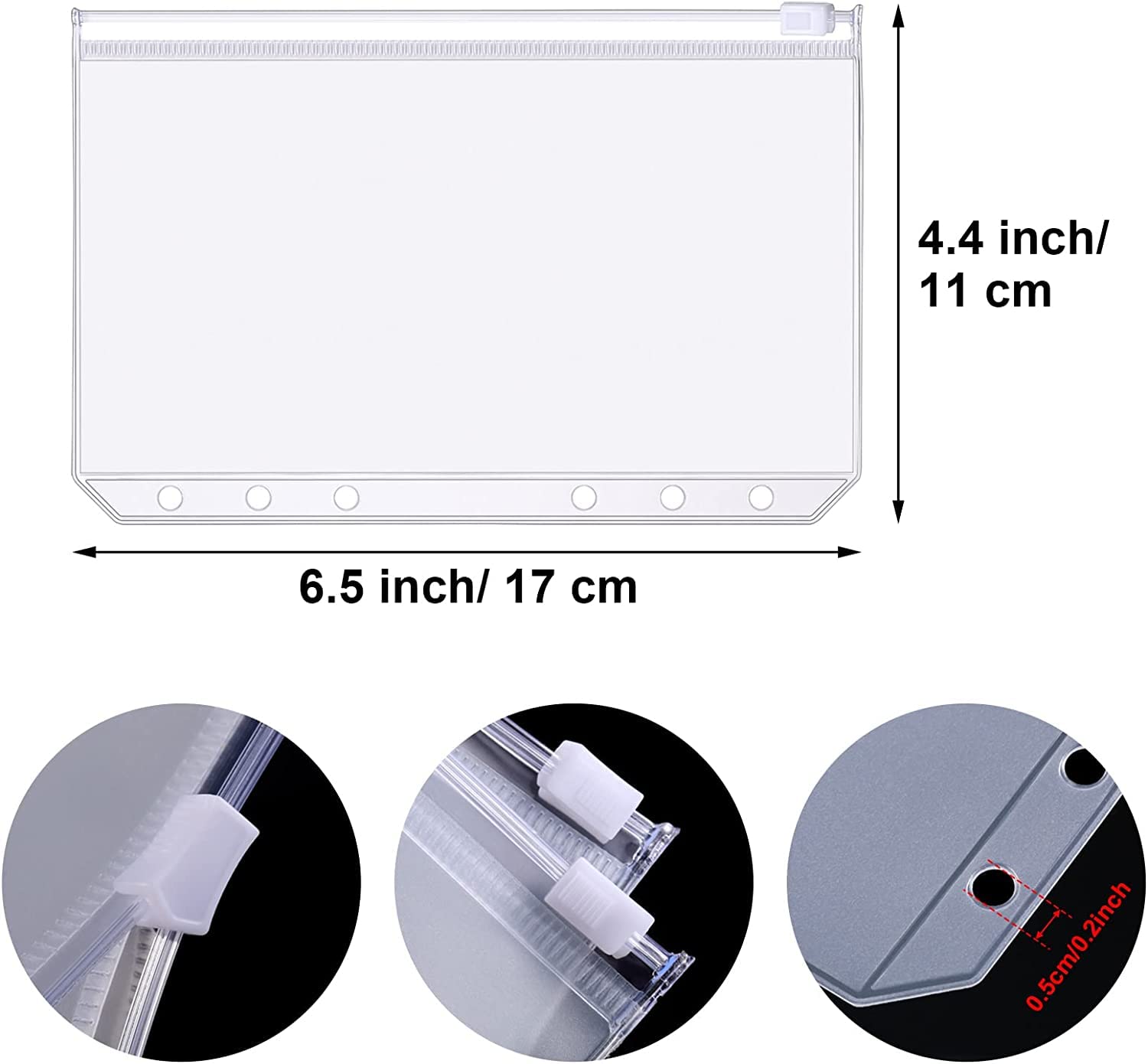60 Bolsas Portadocumentos A6 Con Cremallera - PVC Transparente, 6 Agujeros, Organiza Todo