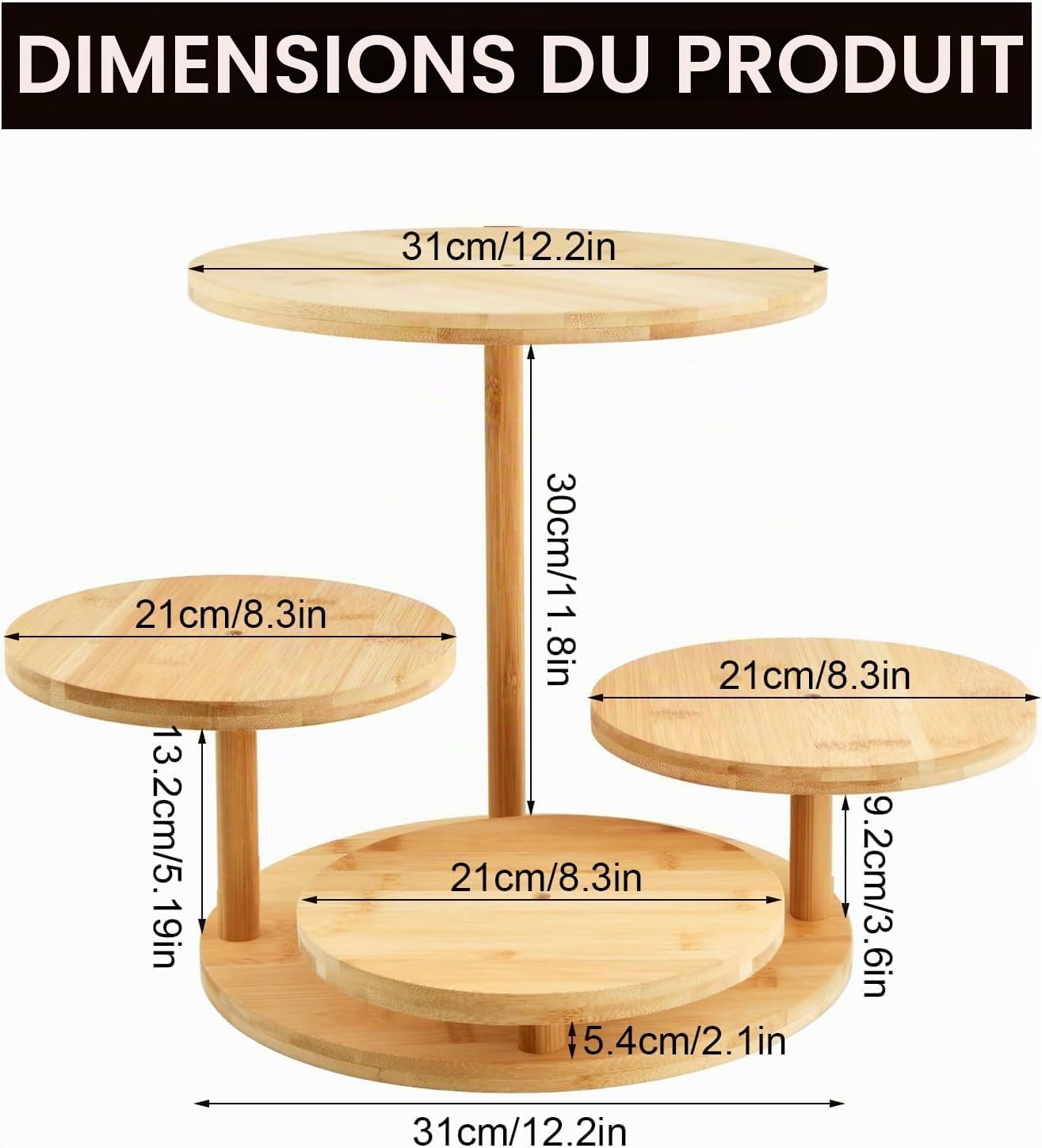 Présentoir à Cupcakes en Bois à 4 Niveaux, Presentoir a Gateau, Présentoir à Pâtisseries, Support à Dessert en Bois, Presentoir Aperitif Buffet, pour Mariages, Fête d'Anniversaire, Après-Midi
