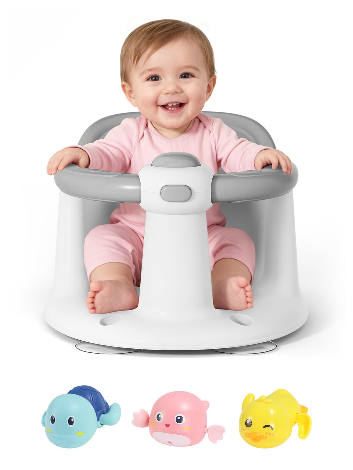 Baby Bath Seat for Babies 6 Months Up - Bathtub Seats for Babies with 3 Baby Bath Toys