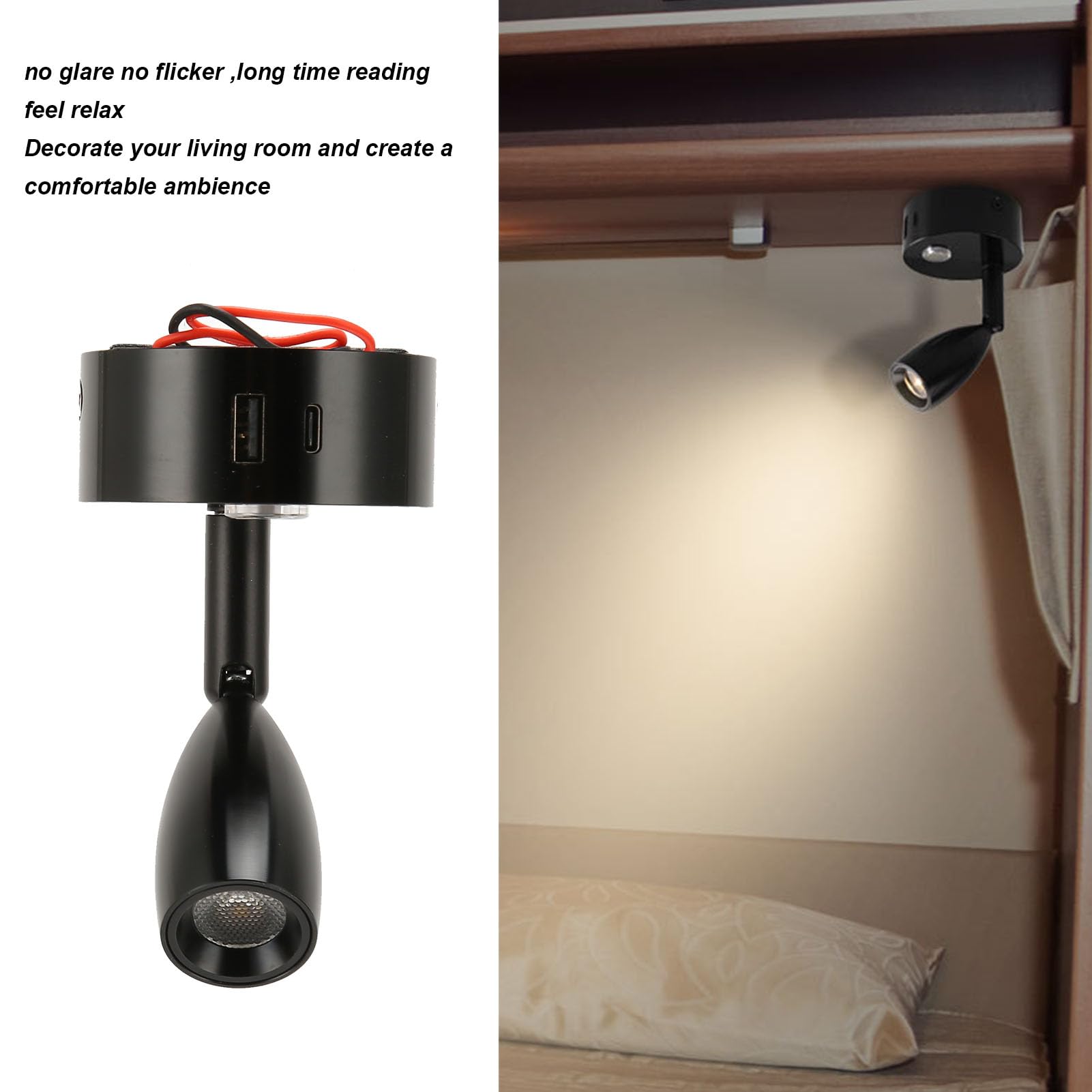 Lampada LED 12V Per Camper - Dimmerabile, 3 Temperature Colore, Collo Flessibile, USB