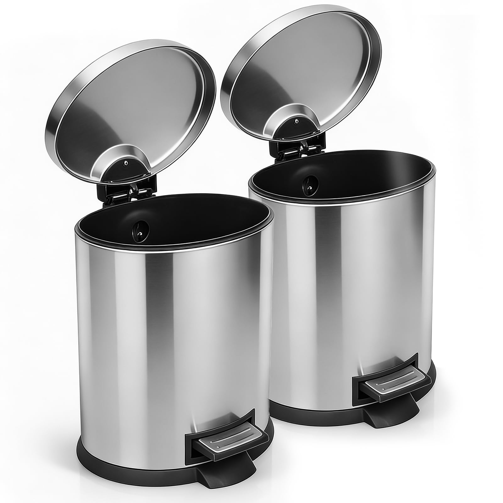Bathroom Trash Can with Lid - 2PC 1 3 Gallon 5L Oval Small Trash Can with Soft-Close Lid