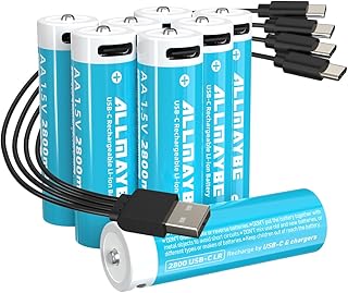Rechargeable 1.5V Lithium AA 2800mAh Batteries,Over 1200 Cycles,4-in-1 USB-A to USB-C Charging Cable (4)