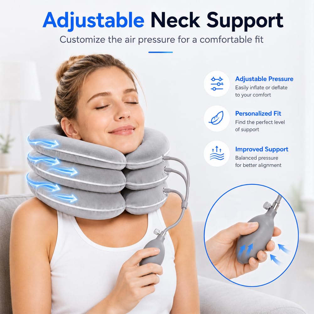 Trazione Cervicale, Collare Cervicale Gonfiabile con Supporto Mento, Decompressione Cervicali, Collare Ortopedico Cervical per Sollievo Dolori Cervicali