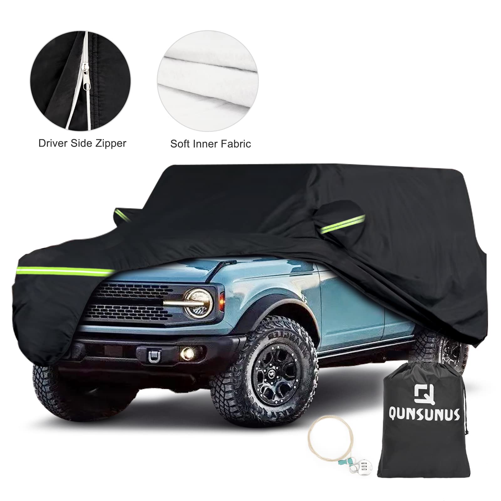QUNSUNUS 6 Layer SUV Car Cover for Ford Bronco 4 Door Car Cover Waterproof All Weather 210T Windproof Fit for Ford Bronco 2021 2022