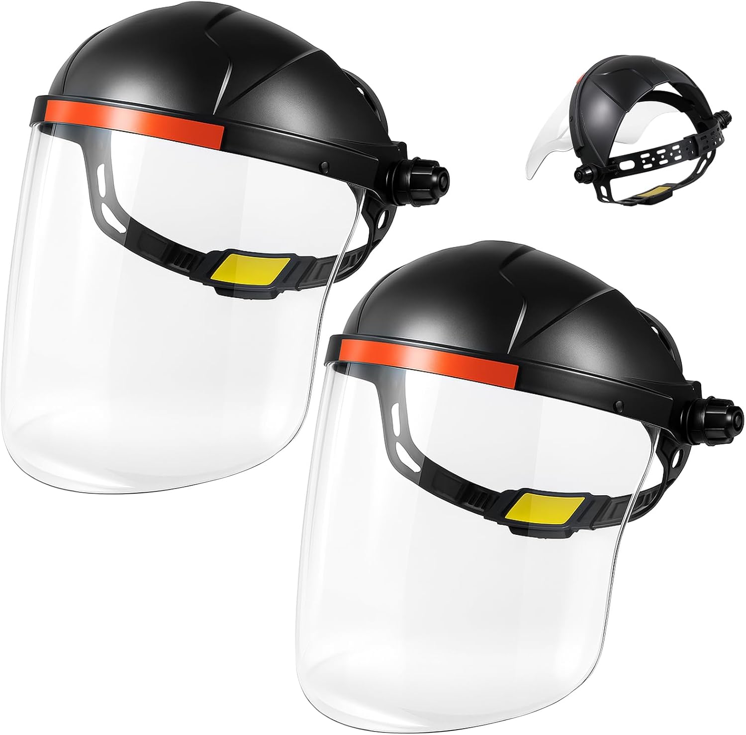 Tellegloww 2 Pack Safety Face Mask Shield for Grinding and Cutting Impact Resistant Visor, Upgraded Thickening 3mm Visors, Full Impact Resistant Face Mask, Adjustable Headgear with Sweatband