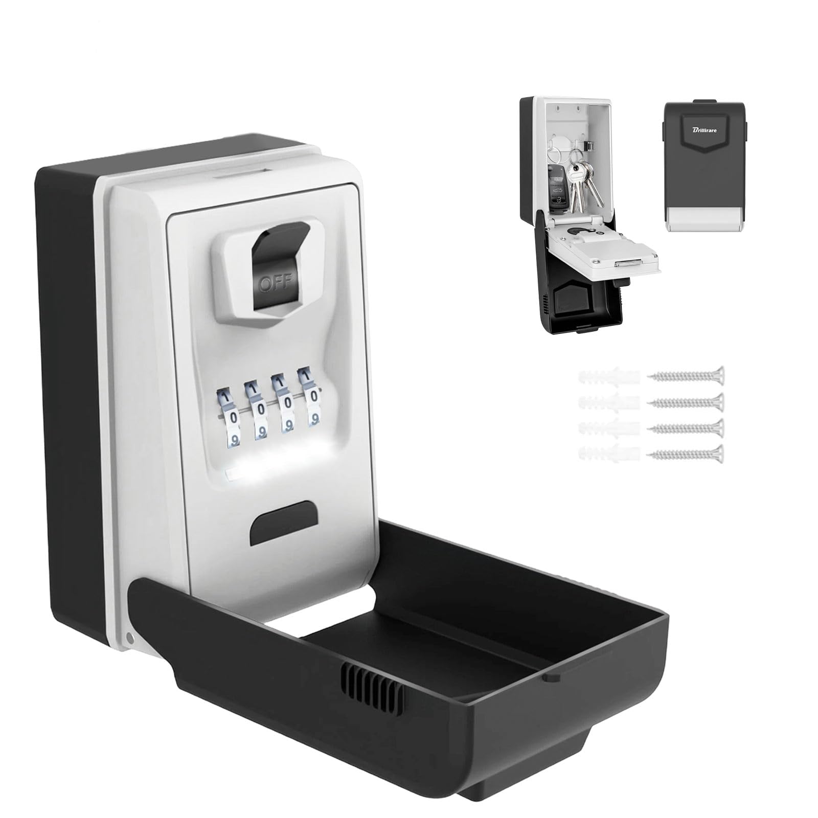 Light Up Key Lock Box, LED Waterproof Metal 4 Digits Combination Lockbox, Outside Wall Mount Resettable Key Hider, Upgraded Large Security Password Boxes for Car House Office Apartment Keys
