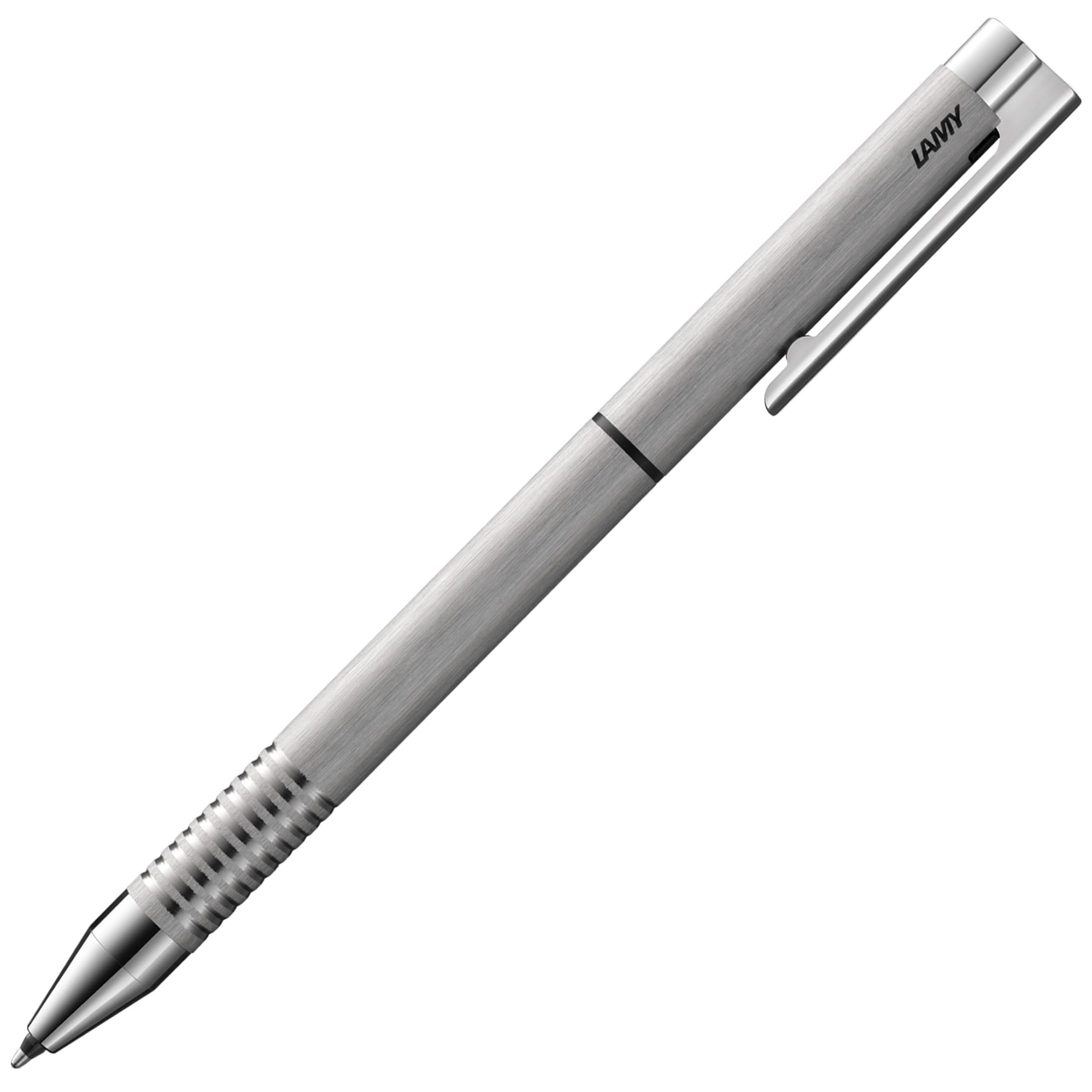 Lamy Zestaw składający się z 1 x logo Twin Pen 606 długopis i ołówek mechaniczny ze stali nierdzewnej szczotkowanej i 1 x etui z prawdziwej skóry w kolorze czarnym na dwa przybory piśmiennicze