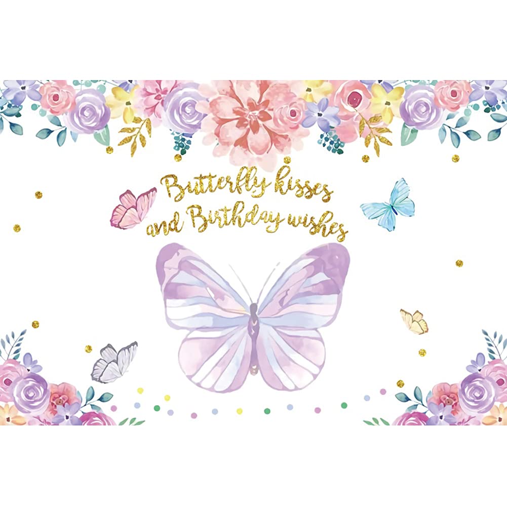 Buy AWERT 1,5x1m Butterfly Backdrop Butterfly Kisses Birthday Wishes