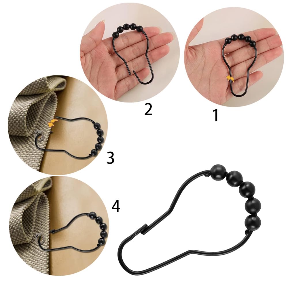 Anelli Per Tenda Doccia In Acciaio Inox Con Sistema A Carrucola - 12 Pezzi (Nero) - Foto 3