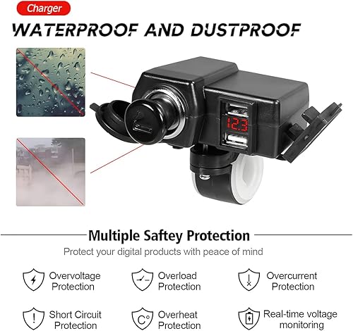 Miniatura 3 de Cargador USB para motocicleta cargador USB dual manillar de motocicleta impermeable y abrazadera de espejo retrovisor cargador adaptador de