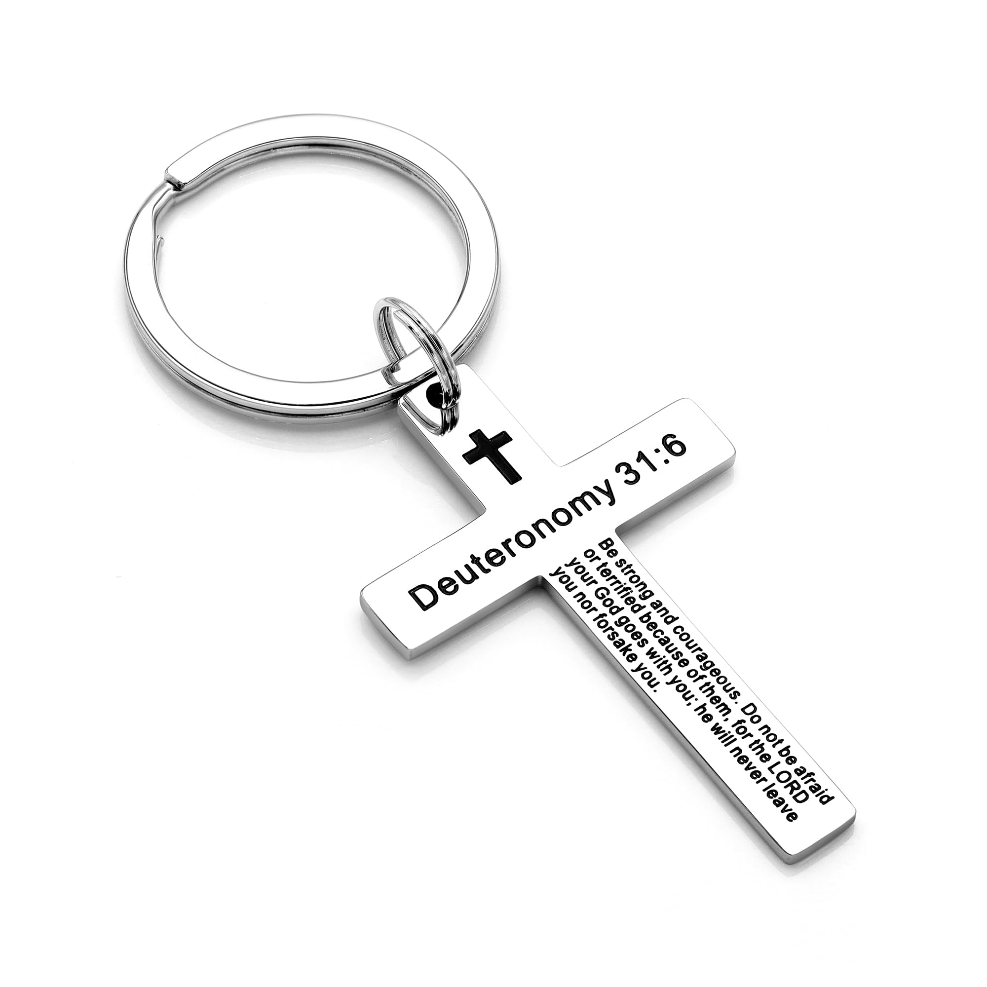 BAORIVER Deuteronomy 31:6 Religious Keychain - Christian Jewelry with Bible Verse - Unisex Stainless Steel Gift