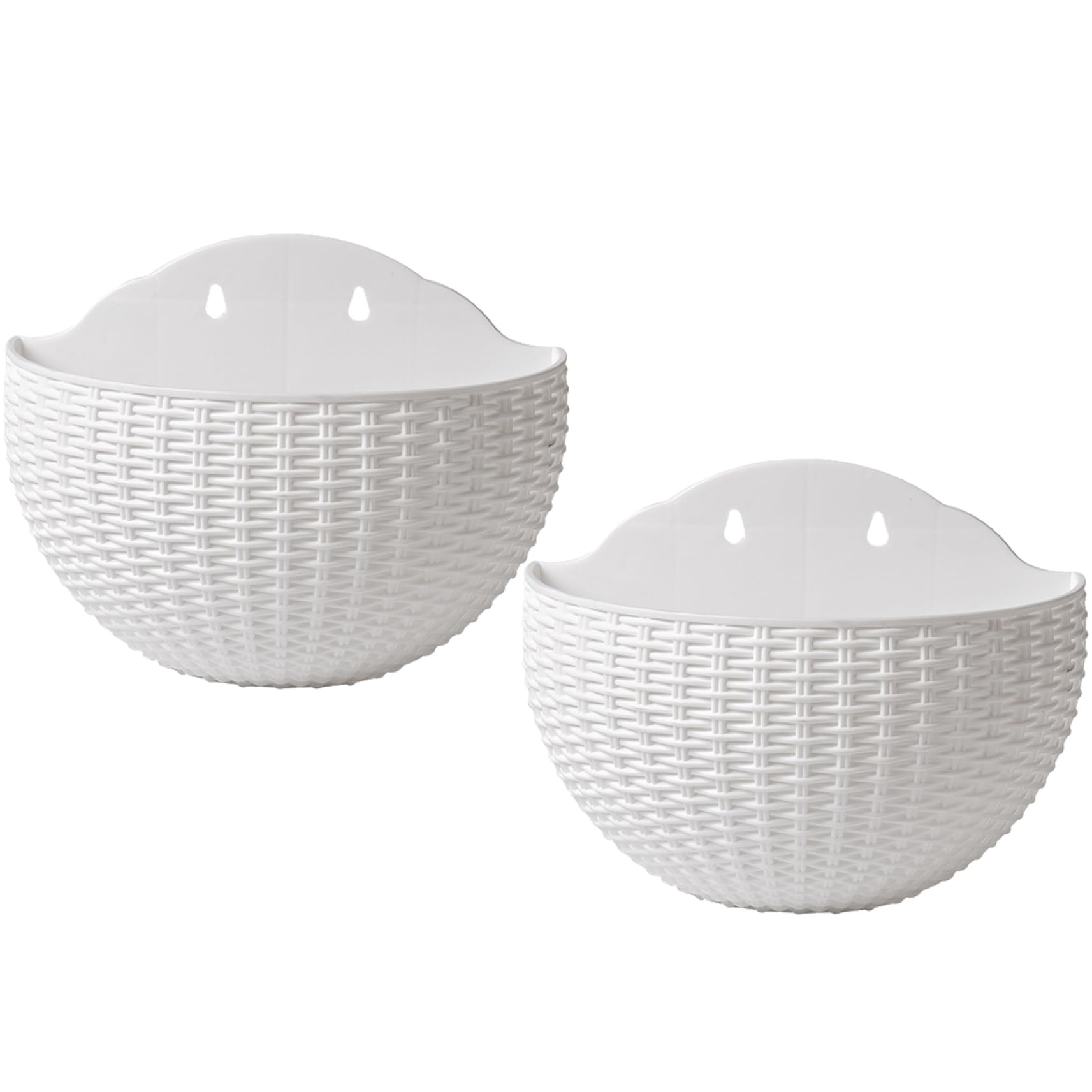 Veesper 2PCS Wall Hanging Half Round Fence Planter with Drainage and Hooks, Wall Mounted Planter for Balcony Garden Railing Indoor Outdoor, White
