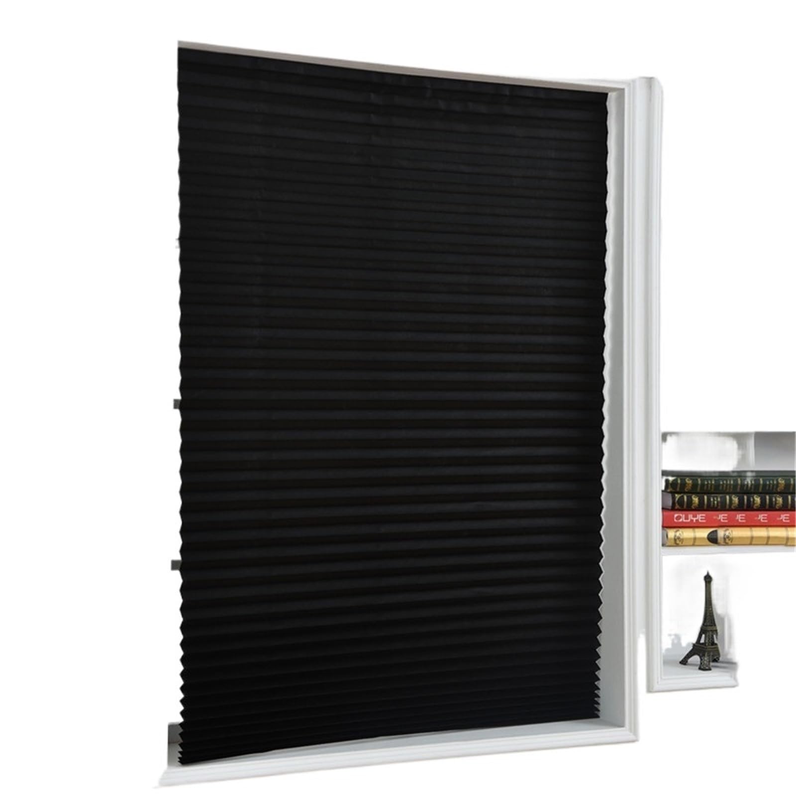 Self adhesive blinds Self-Adhesive Pleated Blinds Half Blackout Window Curtains For Kitchen Bathroom Balcony Shades For Coffee/Office for windows(Black 90x180cm)