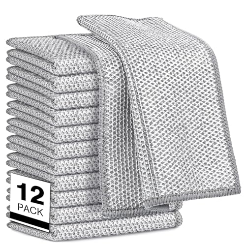 AIDEA Non Scratch Wire Dishcloth 12PK, Wire Dishwashing Rag for Wet and Dry, Washable Dish Rags No Odor, Cleaning Pads Steel Scrubber for Cookware, Sinks, Dishes, Stove Tops, 7'×8'