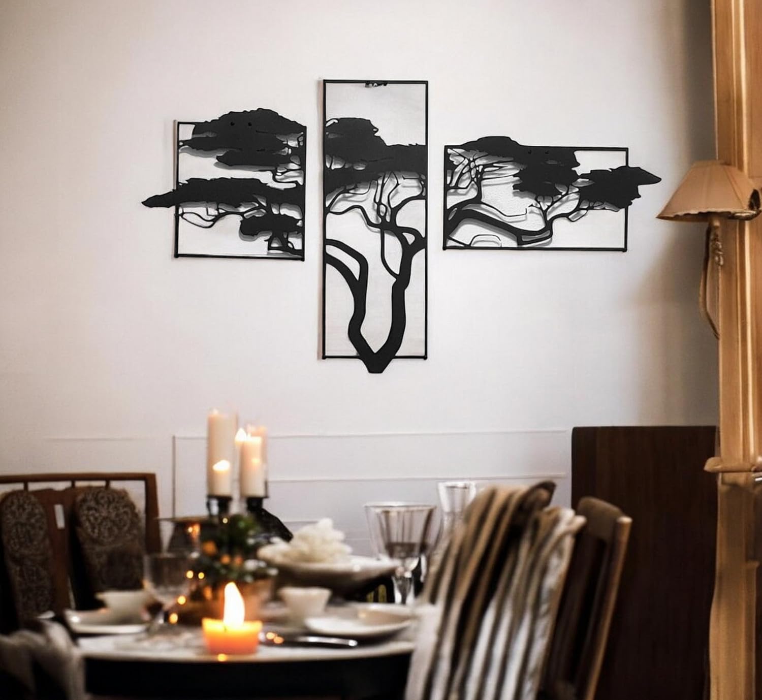 Tubibu Décoration murale de l'arbre de vie, tableau mural en métal noir, décoration murale moderne pour la maison, autocollant mural, images pour la maison, le bureau, la chambre à coucher, le salon