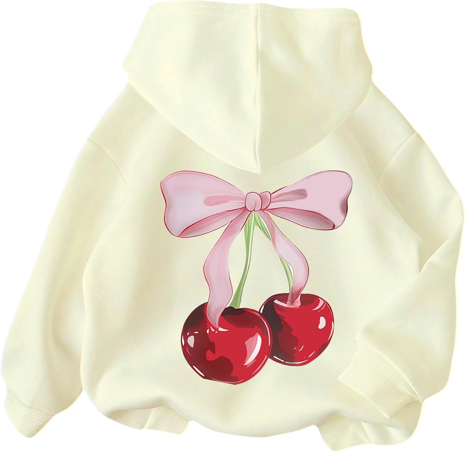 Girl's Cherry Bow Print Hoodie Sweatshirt Long Sleeve Pullover Cute Tops