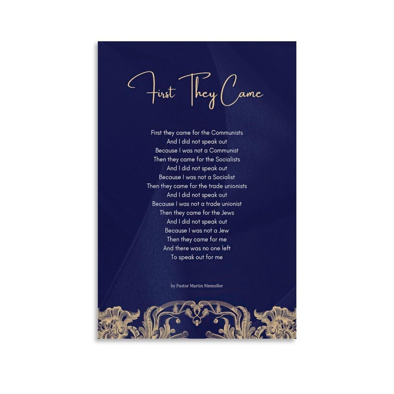 MDBJTCYZN Martin Niemoller First They Came Poem on Canvas - Holocaust Memorial Quote Art, Historical Human Rights Wall Decor for Home Library(Framed,12x18inch(30x45cm))