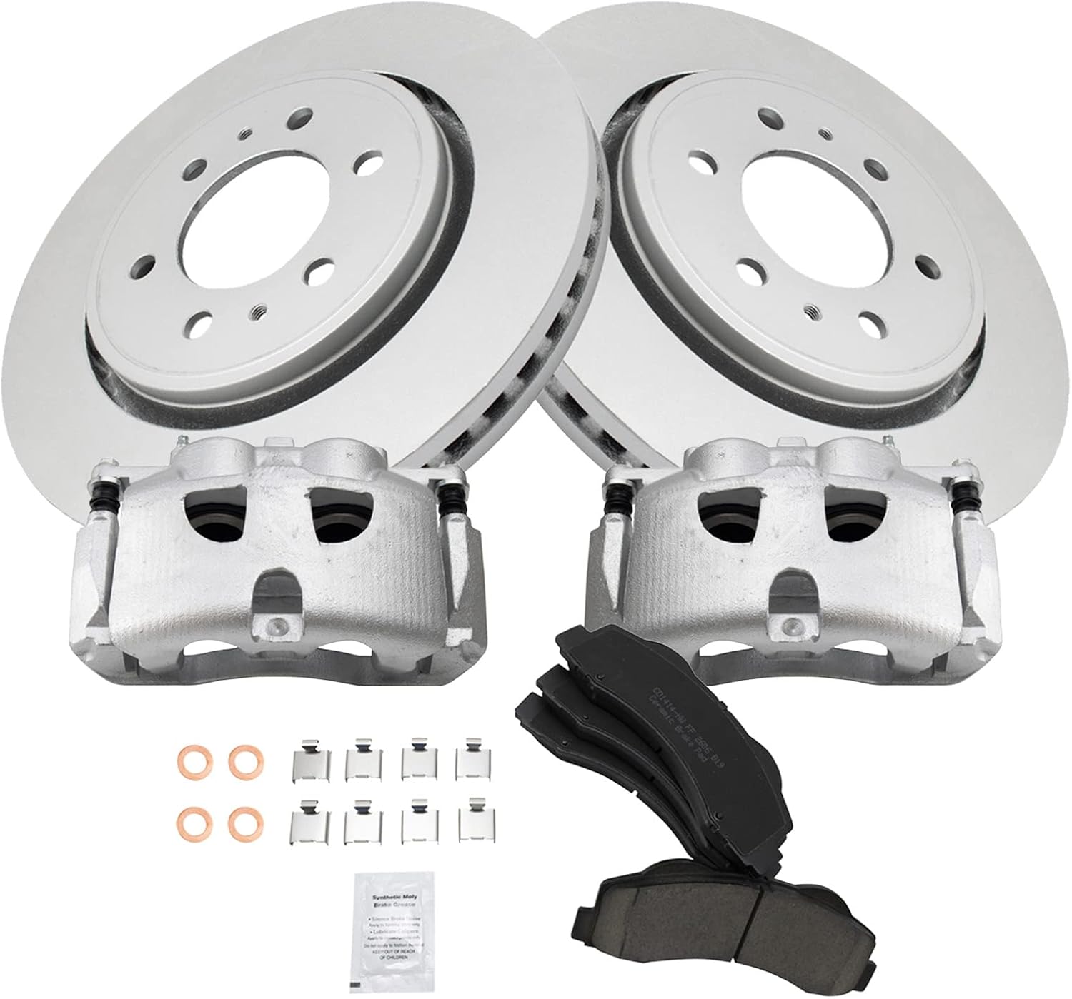 TRQ Front Brake Pad & Rotor Kit Brake Caliper Brake Pads Brake Rotor Ceramic Vented Premium G-Coated Compatible with 2010-2017 Ford Expedition 2010-2011 F-150 2011-2017 Lincoln Navigator