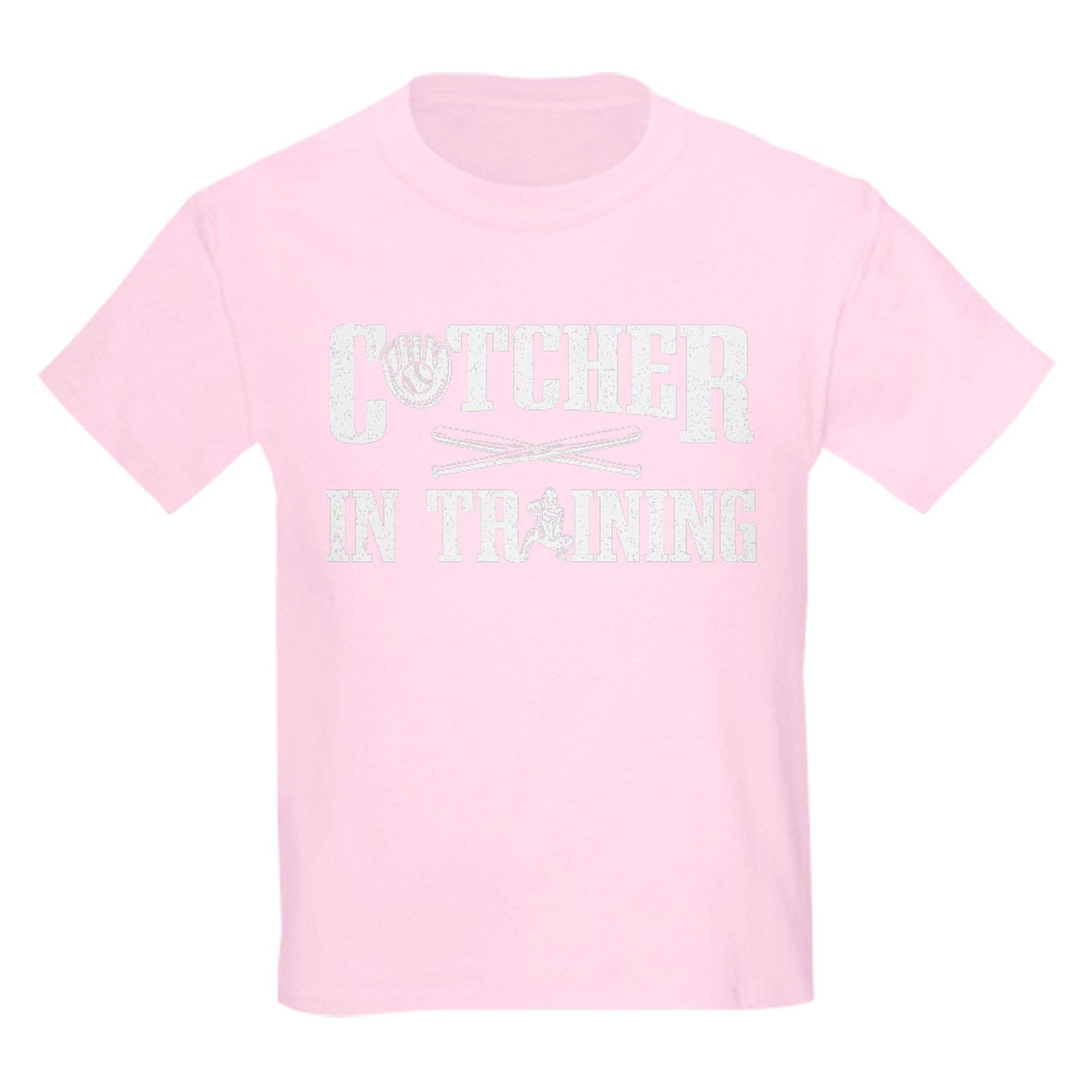 CafePress Baseball Catcher in Training Kids Baseball T Shirt Kids Graphic Cotton T-Shirt Light Pink