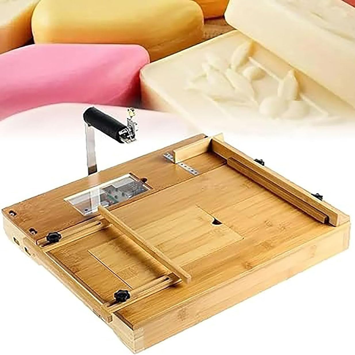 AYCDL Wooden Soap Making Kit, Soap Cutter Machine with Hidden Storage Box and Size Scale, for Handmade Soap Loaf Cheese Butter Candles DIY