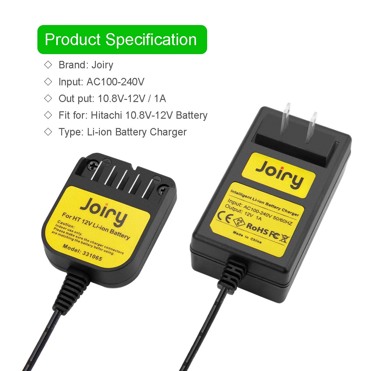 Joiry 10.8-12V 2500mAh Li-ion Replacement Battery with Higher Safety & Longer Runtime - Compatible with Hitachi BCL1015 BCL1015S 331065 329369 329370 329371 329389 (Charger)