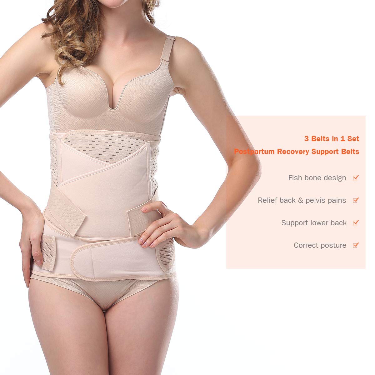 Cinturón Postparto 3 en 1, Fajas Postparto Soporte Transpirable Elástico Vientre/Cintura/Soporte Pélvico, Cinturón de vientre Ajustable Multifuncional Para la Mujer y Maternidad