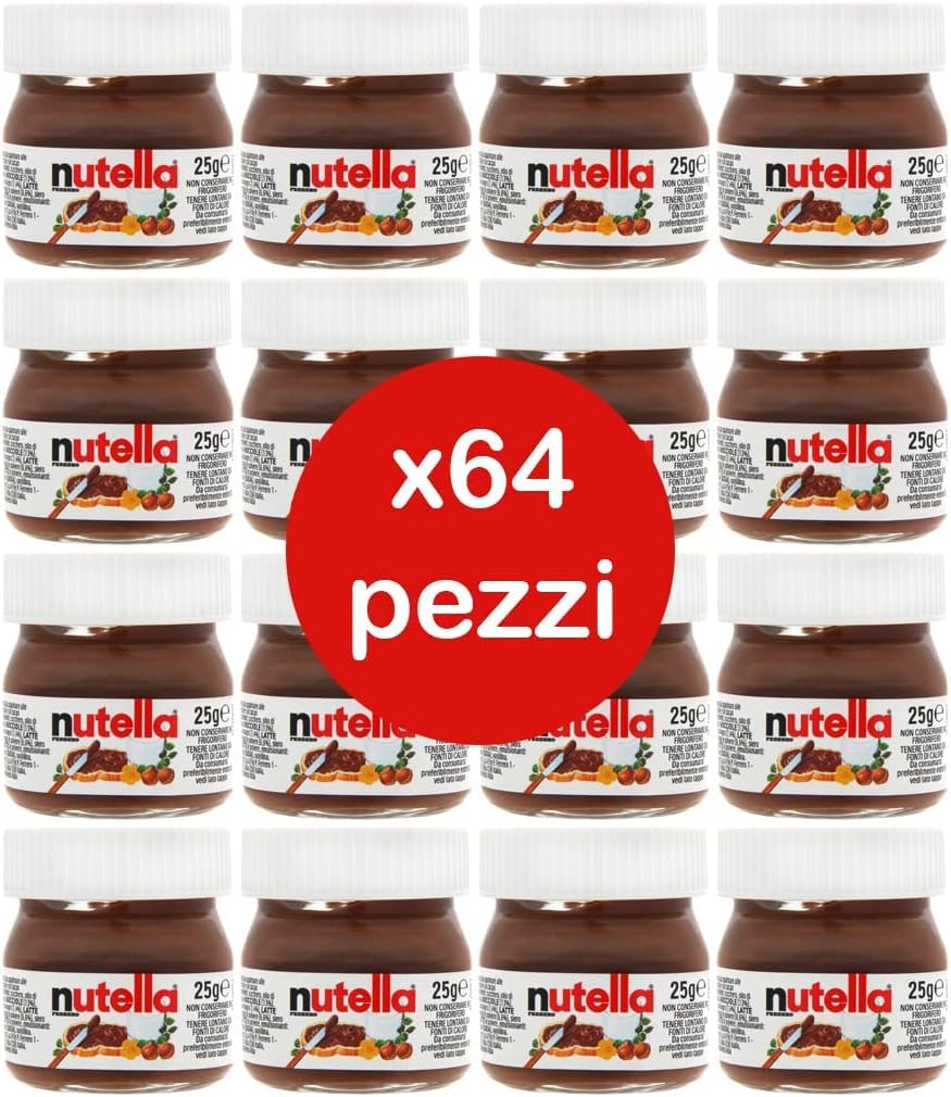 Mini Vasetto in Vetro da 25g - Confezione da 64 Vasetti per nutella da ogni ricorrenza (Battesimi, Comunioni, Compleanni, Confettate)