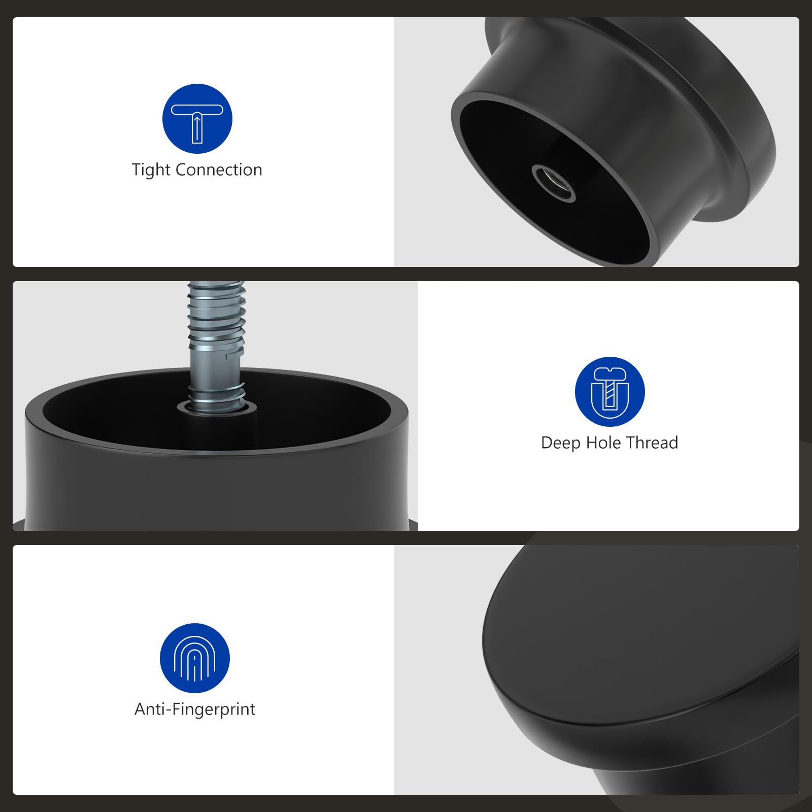 LONTAN 4 Black Kitchen Knobs Black Cupboard Knobs for Drawer Cabinet Wardrobe Zinc Alloy - Image 3