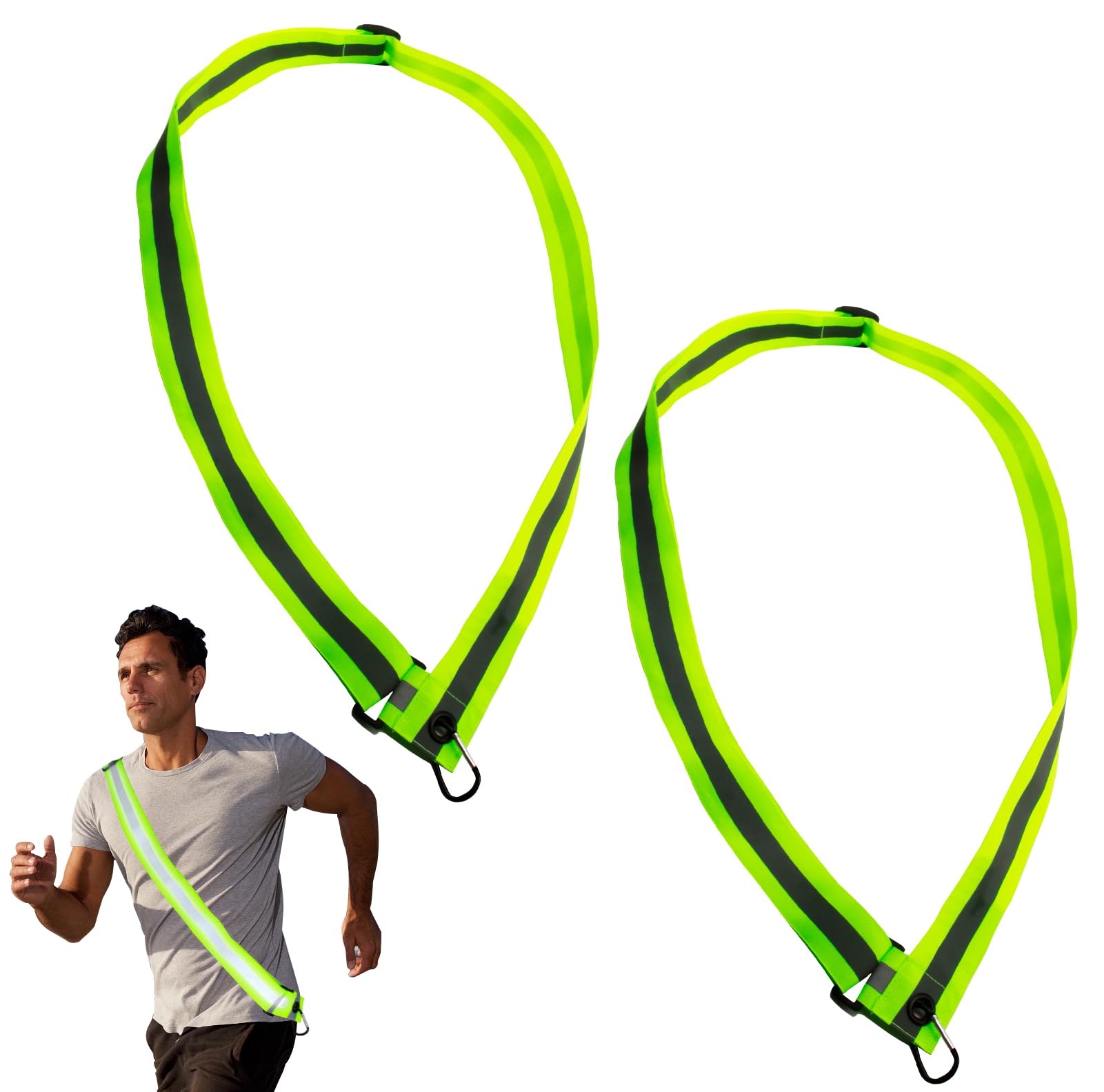 2pcs Reflective Straps Reflective Sash for Running and Cycling Adjustable High Vis Straps with Clips Hi Vis Sash for Night Running Walking Jogging Cycling Safety Gear for Men Women Reflective Belt