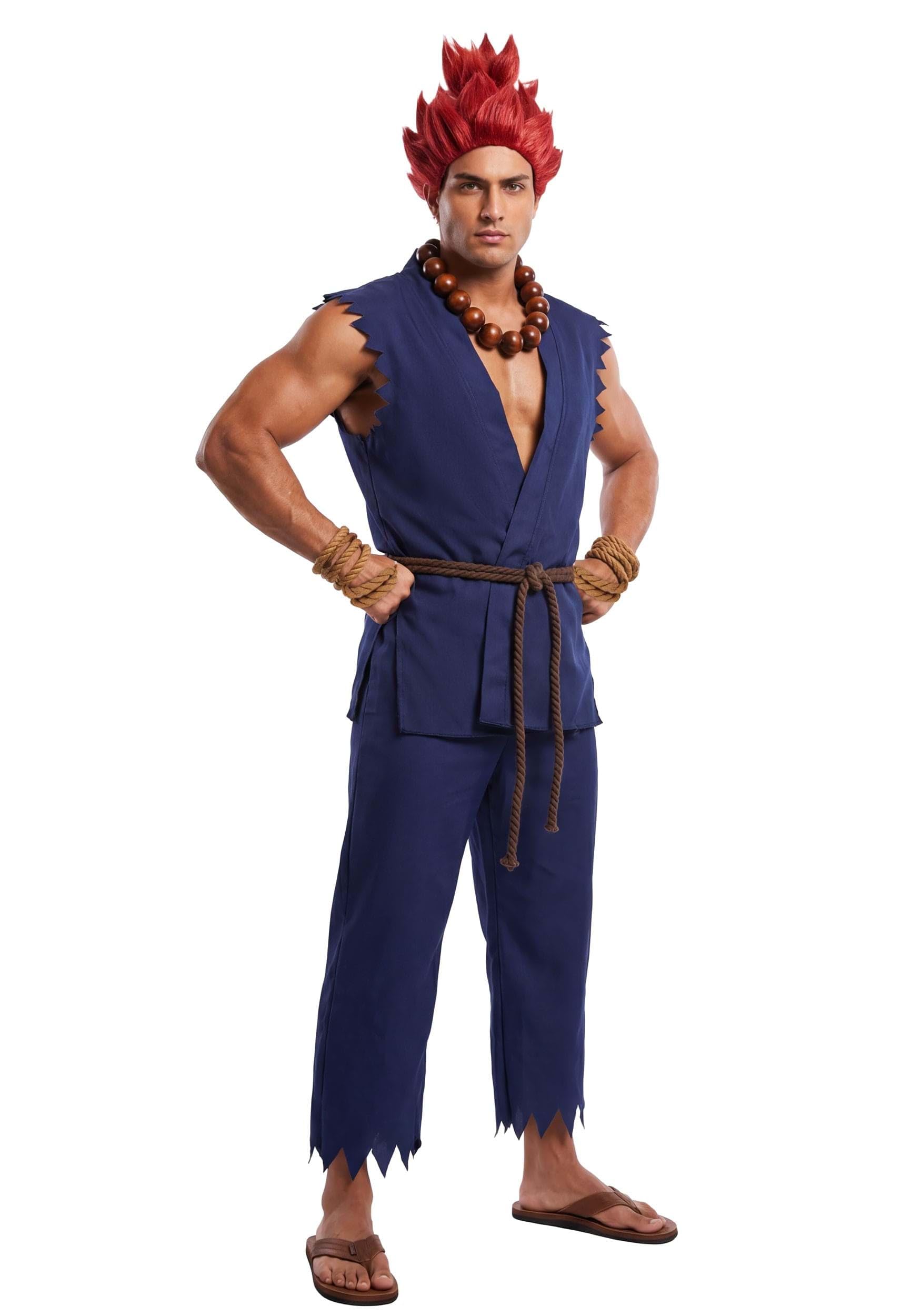 Fun Costumes Men's Akuma Street Fighter Costume for Adults - Includes Wig, Necklace, Robe, Pants, Rope Belt & Gloves Large