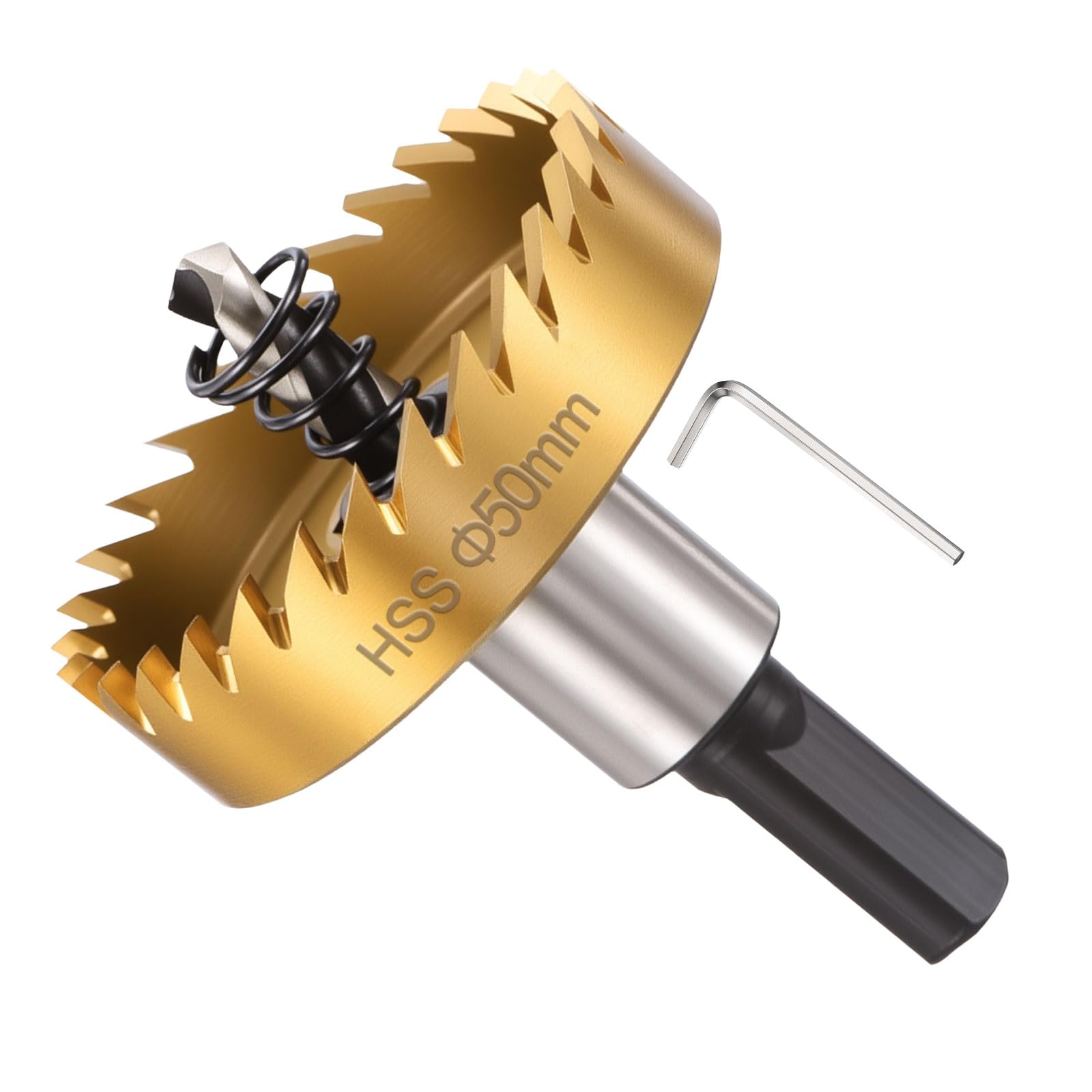 METALLIXITY Hole Saw 50mm (1-31/32"), M35 High Speed Steel Hole Cutter with Center Drill Bit, Hex Key and Spring
