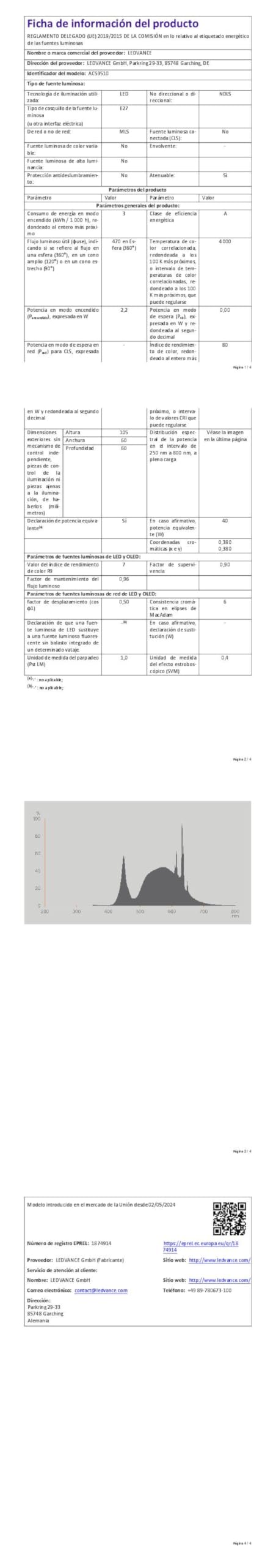 OSRAM Lámpara LED Energy Class con forma de bombilla clásica, 2,2 W / 470 | , LED Lamps, 60.00 Millimetres dia, , Paquete de 6