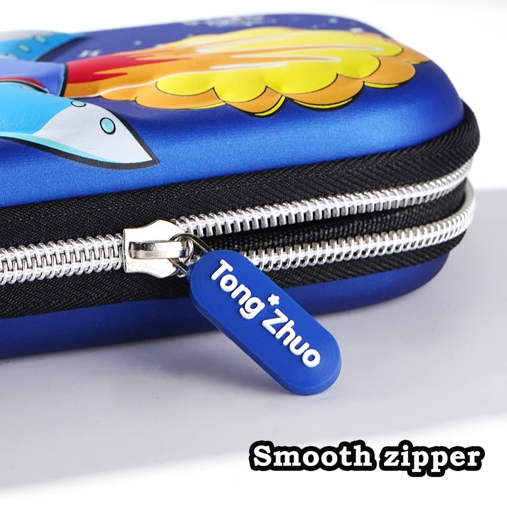 FEWOFJ 3D Spacecraft Pencil Case for Kids Boys Waterproof Pencil Box with Compartments Pen Pouch (Blue), 9 x 4.2 inches - Image 4