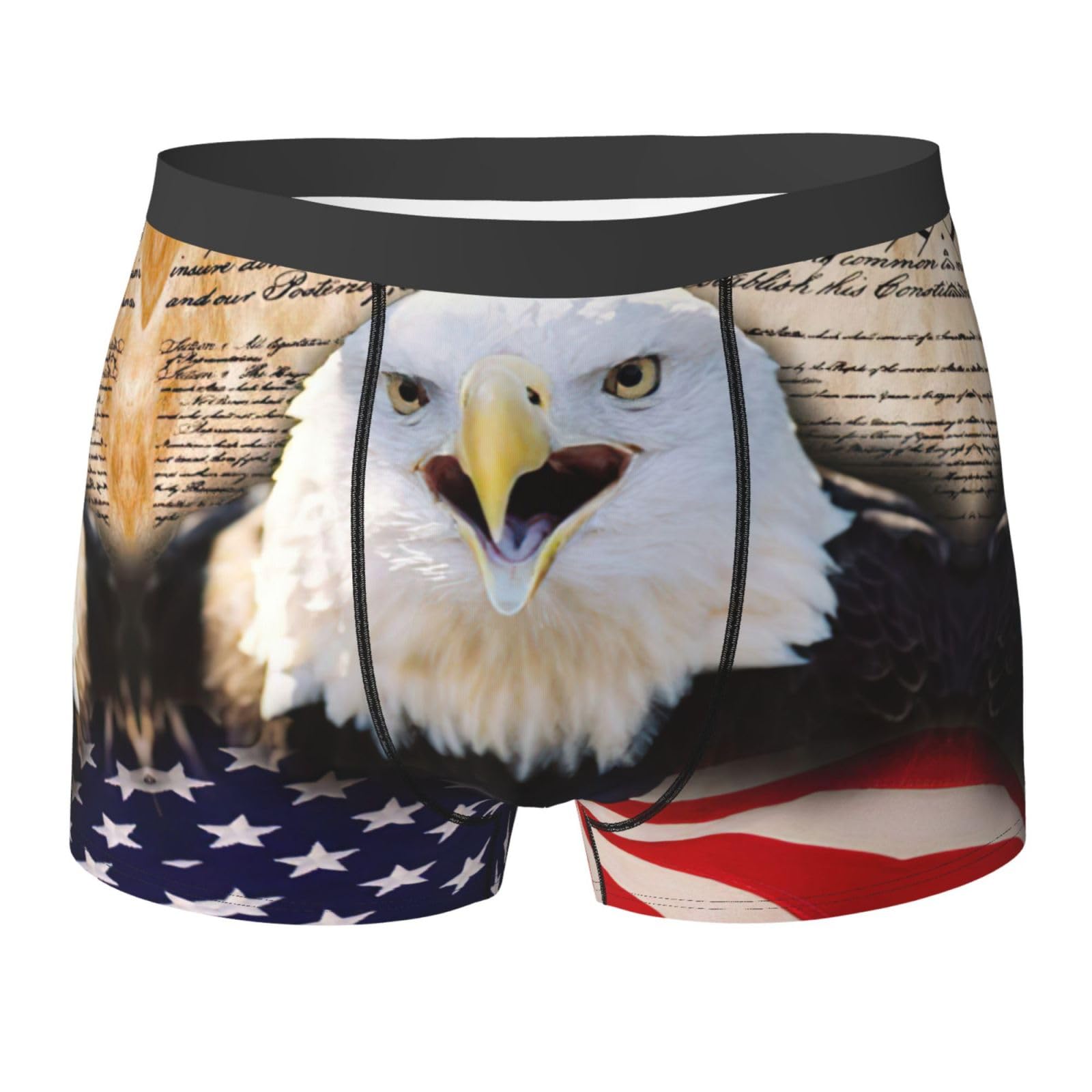 KAPPTYY Patriotic Bald Eagle With American Flag Printing Comfortable Mens Stretch Boxer Brief,Men'S Breathable Underwear For Work,Home,Gym And Running Black