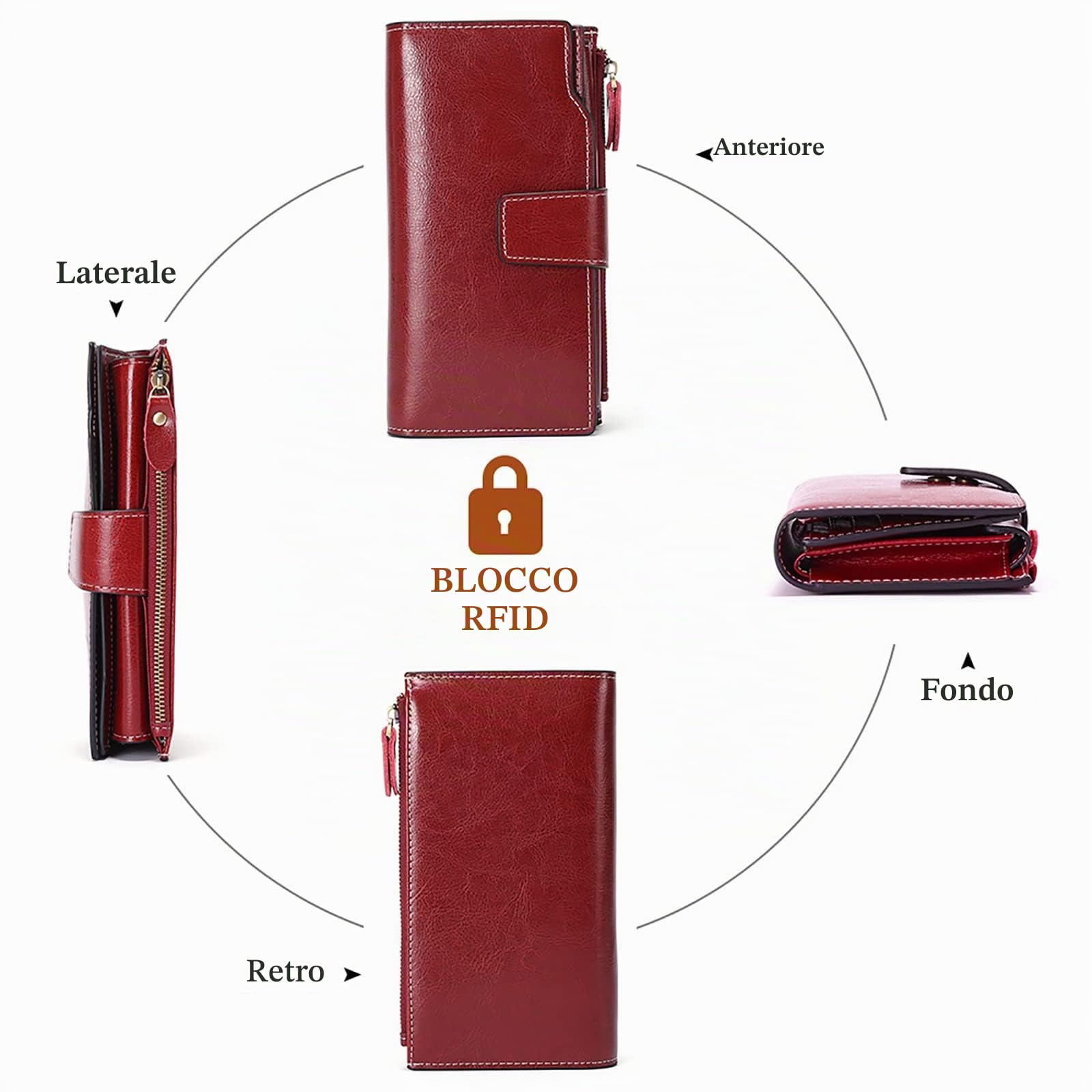 SENDEFN Portafoglio in pelle da donna, con protezione RFID e scomparti per carte di credito e scomparto per cellulare