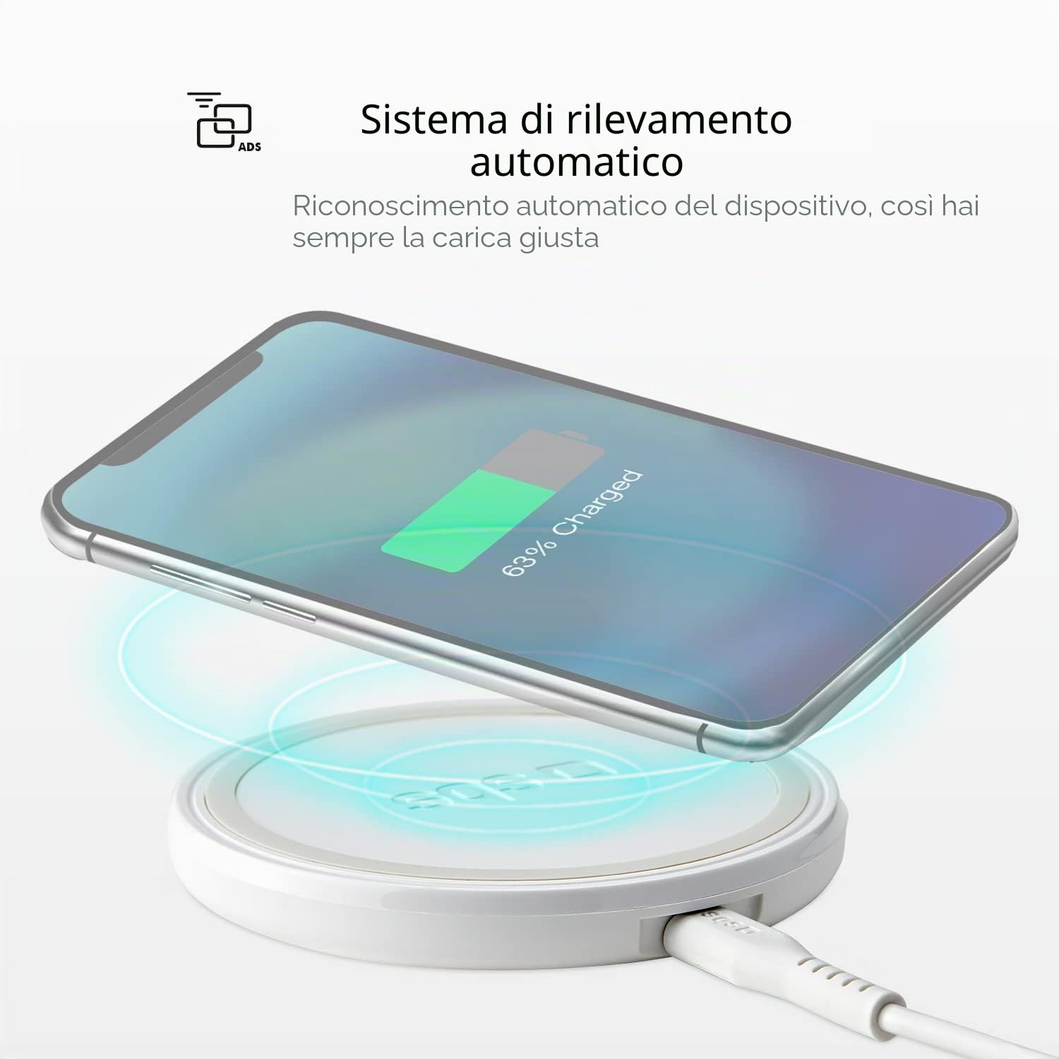 SBS Caricatore da Tavolo Wireless Fast Charge, 15W per Ricarica Ultra Rapida, Base di Ricarica per Cellulari Qi, Smartphone iPhone/Samsung/Xiaomi/Oppo/Huawei