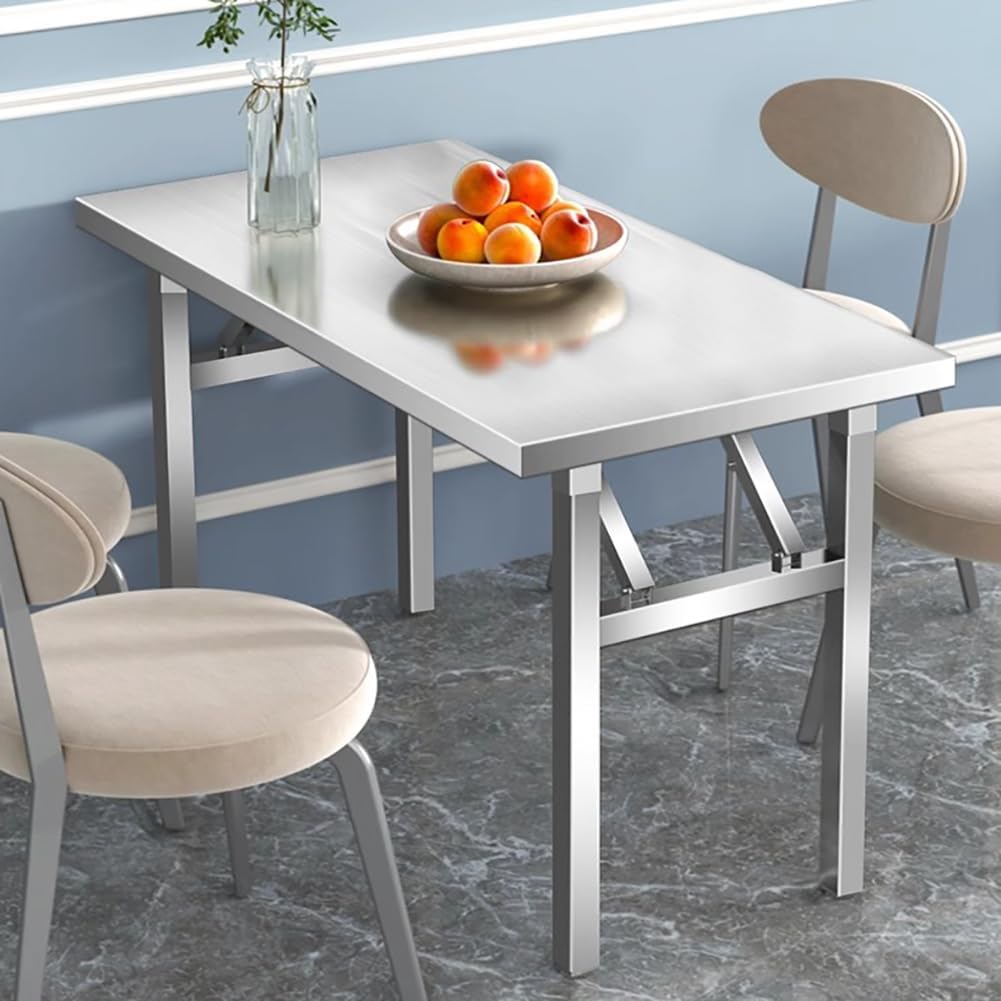 Tavolo di preparazione in acciaio inossidabile, Isola da cucina pieghevole resistente, Banco da lavoro portatile, Stazione di preparazione degli alimenti commerciale, Tavolo in metallo resistente per