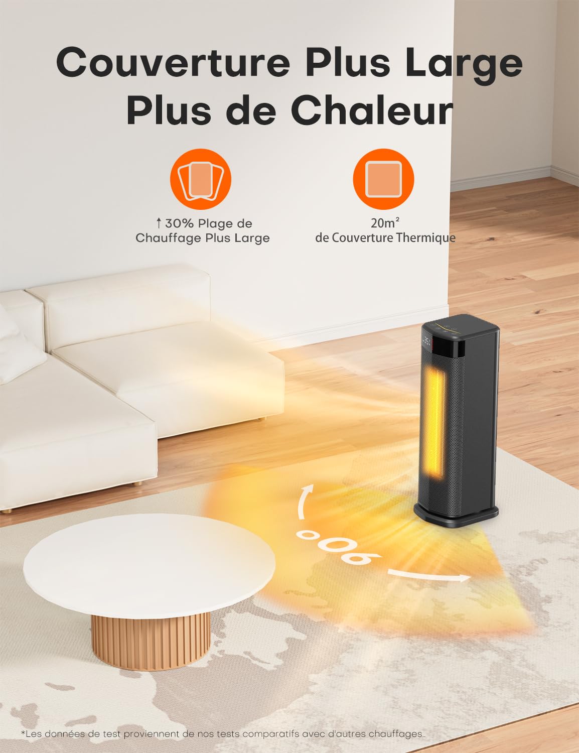 QEXREED Chauffage d'appoint, 90°Oscillation 2000W PTC Radiateur Electrique, 4 Modes, Mode ECO, Thermostat, Minuterie 24H, Télécommande,Sécurité Anti-chute et Surchauffe pour Usage Intérieur