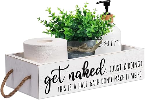 Get Naked Just Kidding - Caja de decoración de baño, organizador de tanque de inodoro, bandeja de inodoro, divertido soporte de papel para cesta de